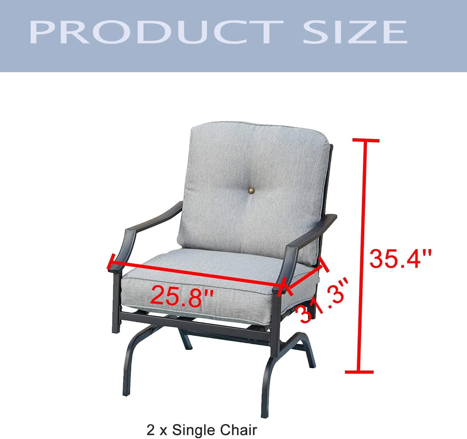 2 Pieces Outdoor Conversation Furniture Patio Bistro Armchair Set Metal Single Dining Cushion, 2 Chairs, Grey