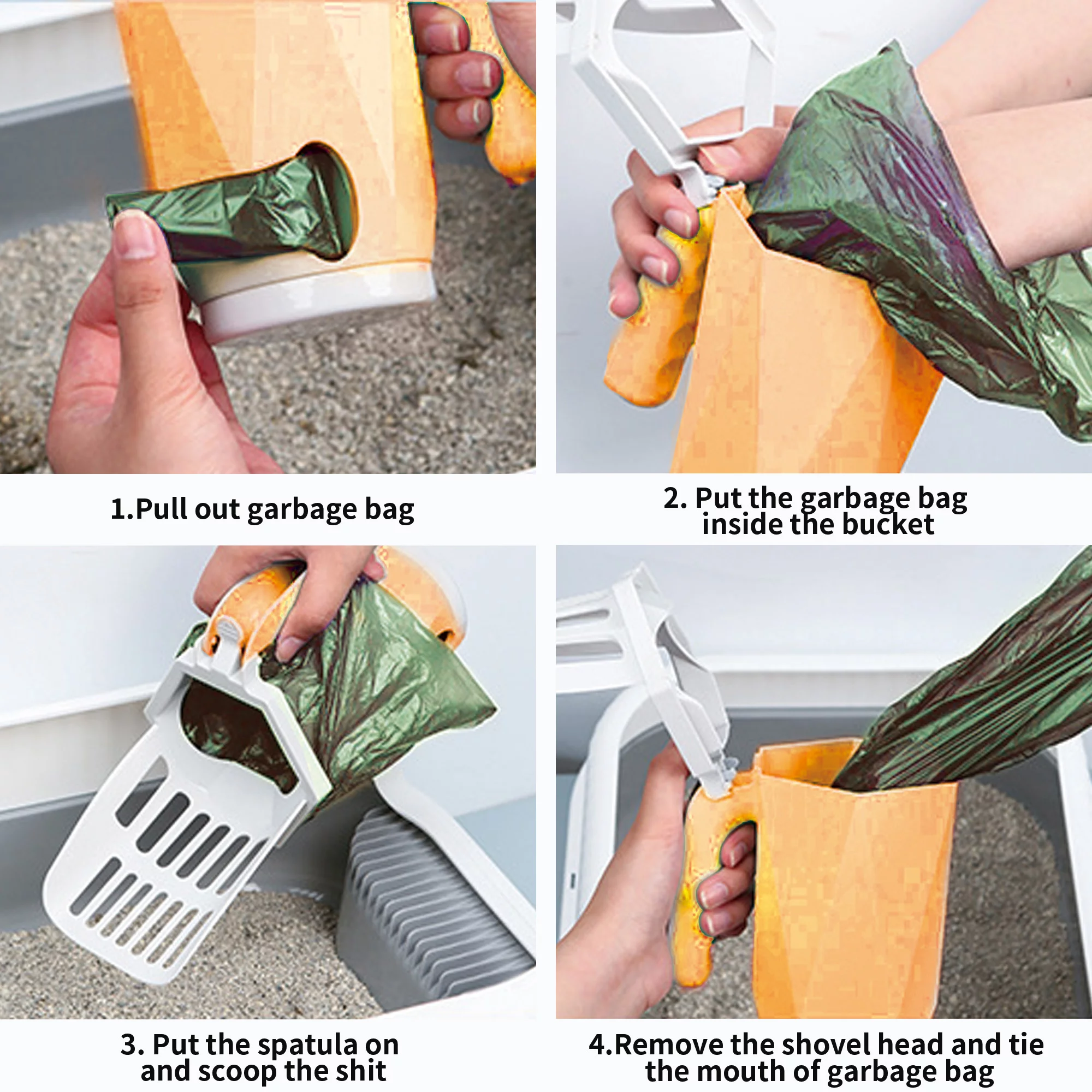 YasTant Cat Litter Scoop with Bag, Integrated Detachable Cat Litter Shovel with Garbage Pail, Cat Litter Sifter Scoop with 10 Rolls/20 Count Poop Bags