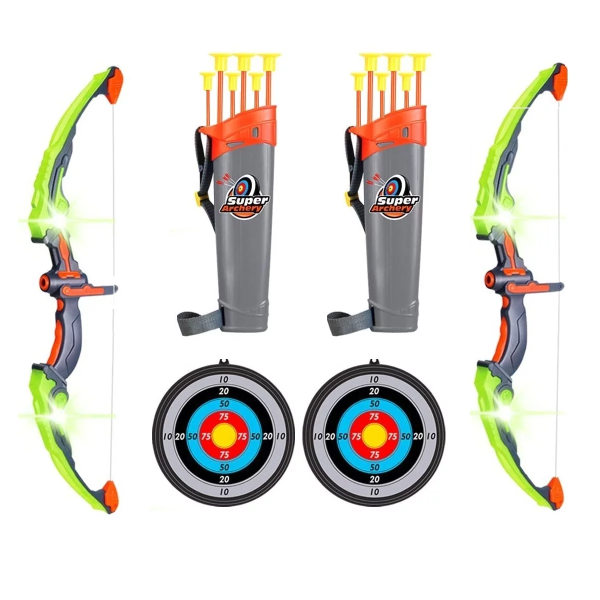 AZ Toys Twin Pack Bow and Arrow Set for Kids- Light Up Archery Set