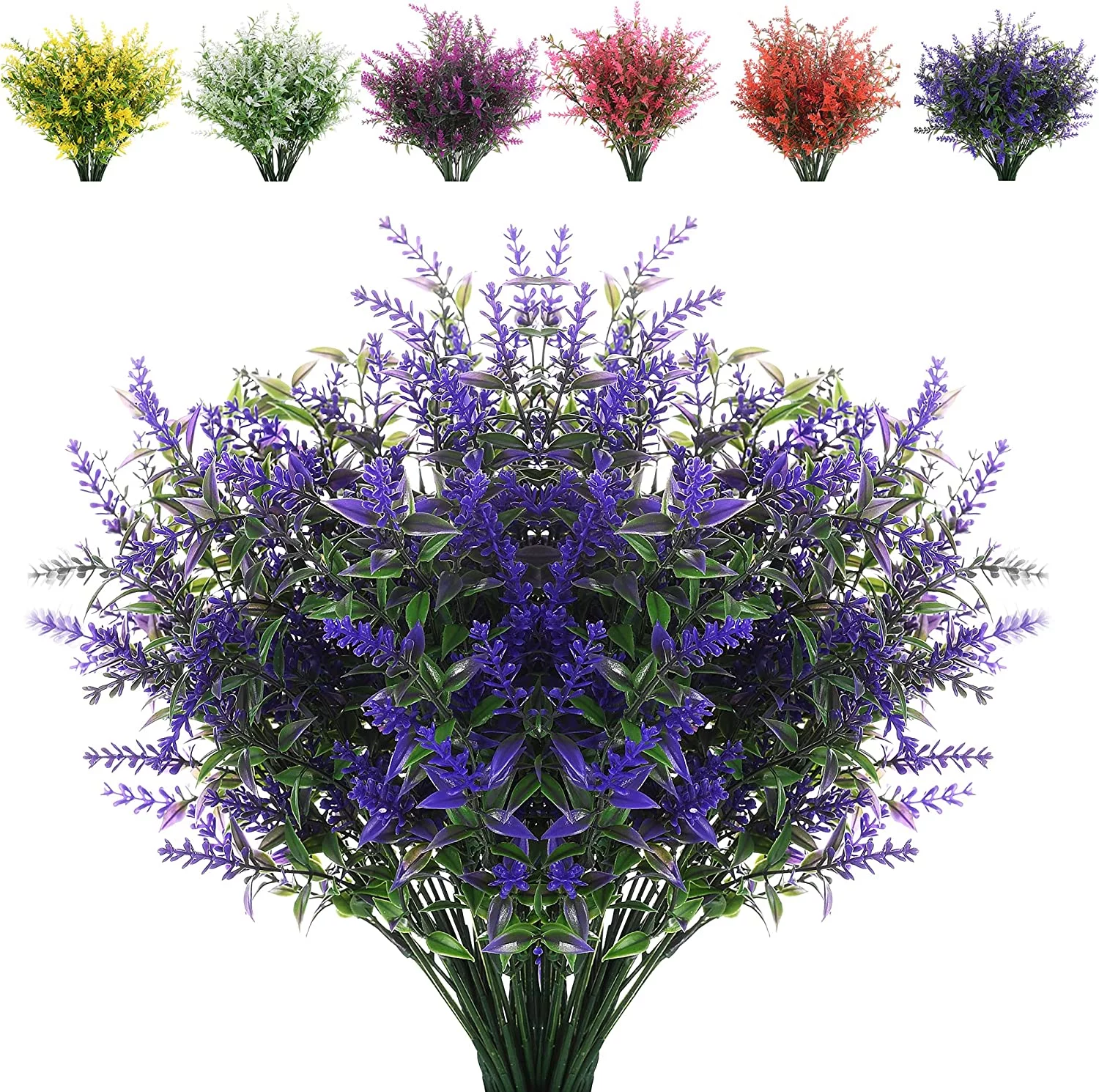 Morttic 8 Bundles Artificial Lavender Outdoor Plants UV Resistant Fake Flowers No Fade Plastic Greenery Plants Decor for Front Porch Planters Decoration（Purple）
