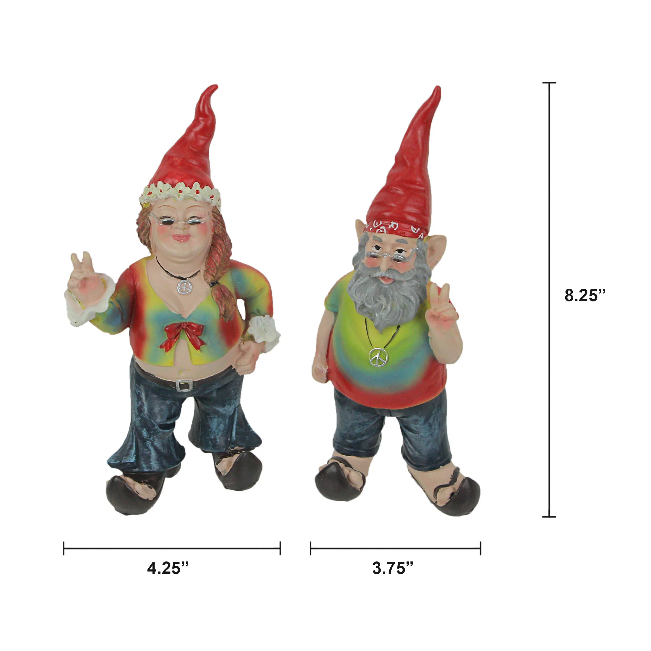 Zeckos Resin Hippie Gnome Garden Statues Gnancy and Gnarley 8.25 inch