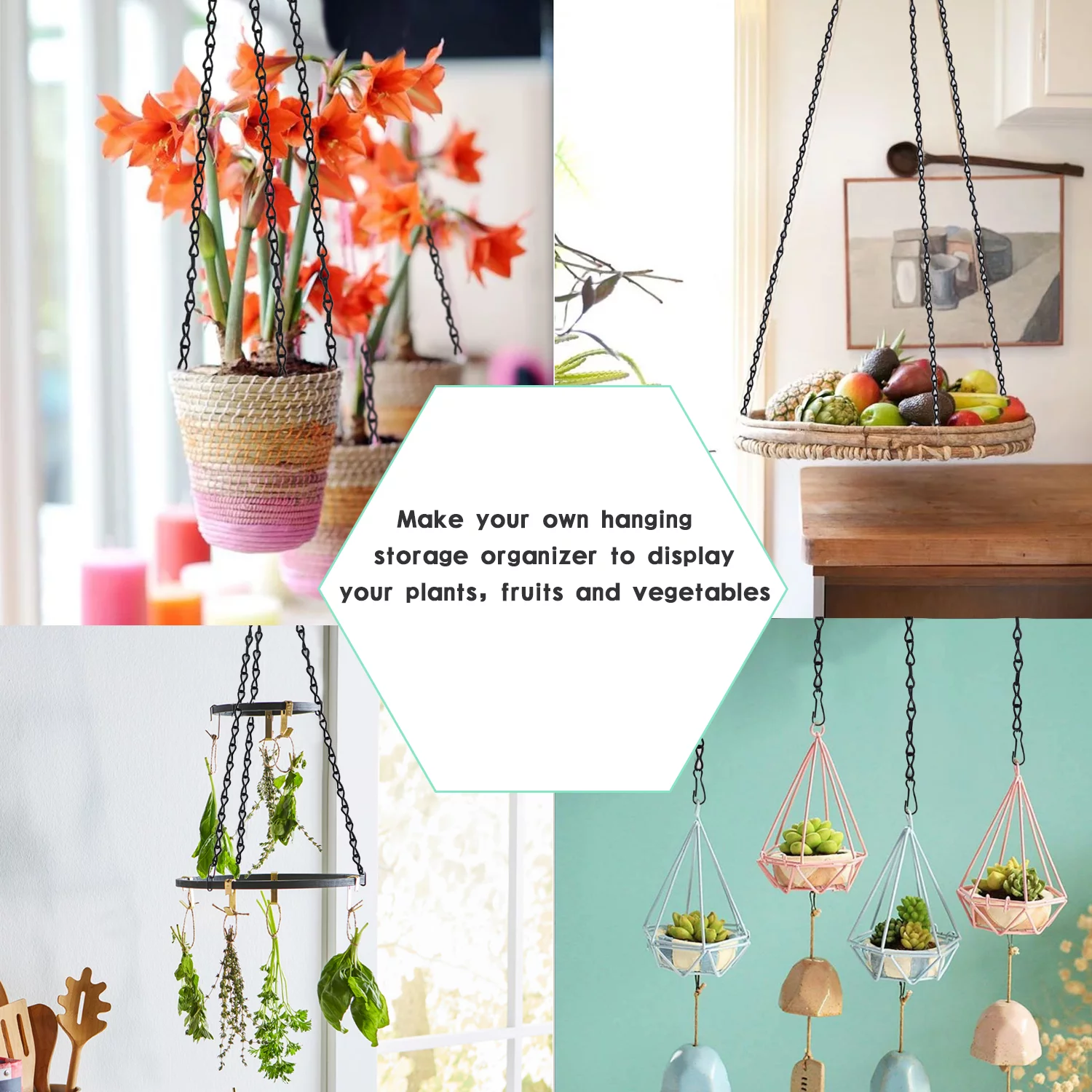 KABB Hanging Chain Set, 197 Inch Hanging Basket Chain with 10pcs S Hooks, 10pcs Connector Hooks and 5pcs Eye Hook for DIY Hanging Pendant Chains to Hang Bird Feeders, Planters, Lanterns and Ornaments