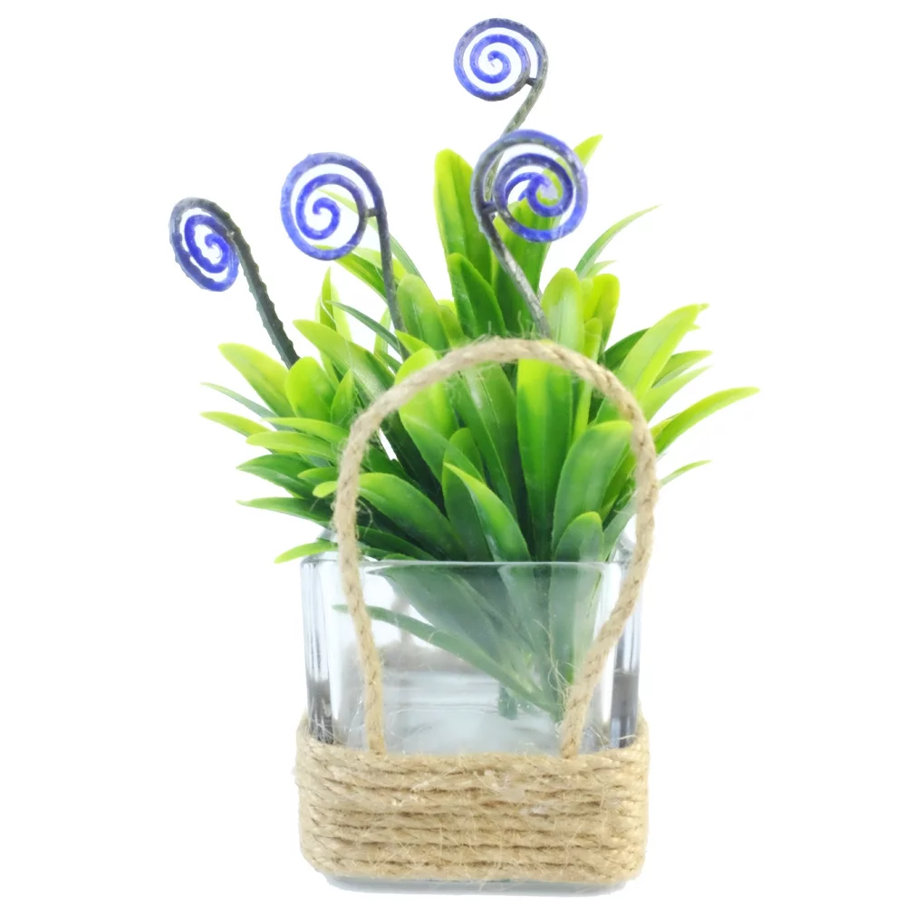 K-Cliffs Mini Rustic Style Green Artificial Plant in Square Clear Glass Pot, Decorated by Rope Made of Hemp for Home Décor, Dimensions: 3.5L x 3.5W x 6.3H inches