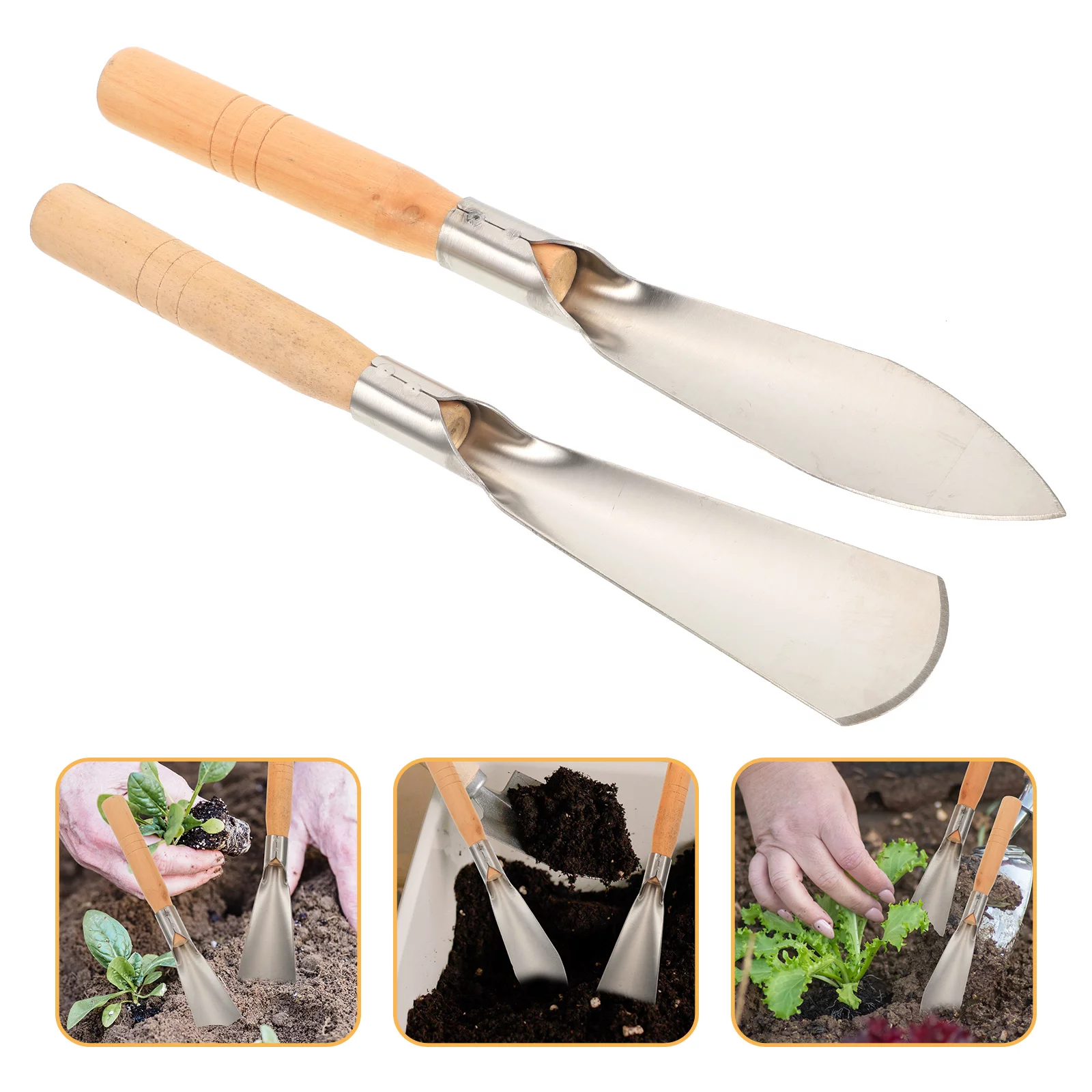 Qumonin 2pcs Wood Handle Stainless Steel Garden Trowels Heavy Duty Transplanter Trowel Garden Tools