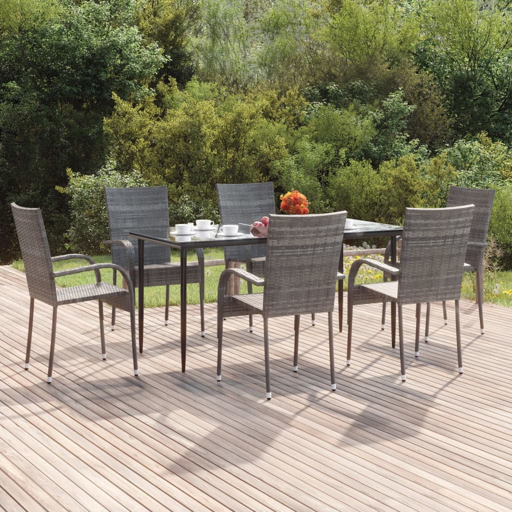 Suzicca 7 Piece Patio Dining Set Gray Poly Rattan