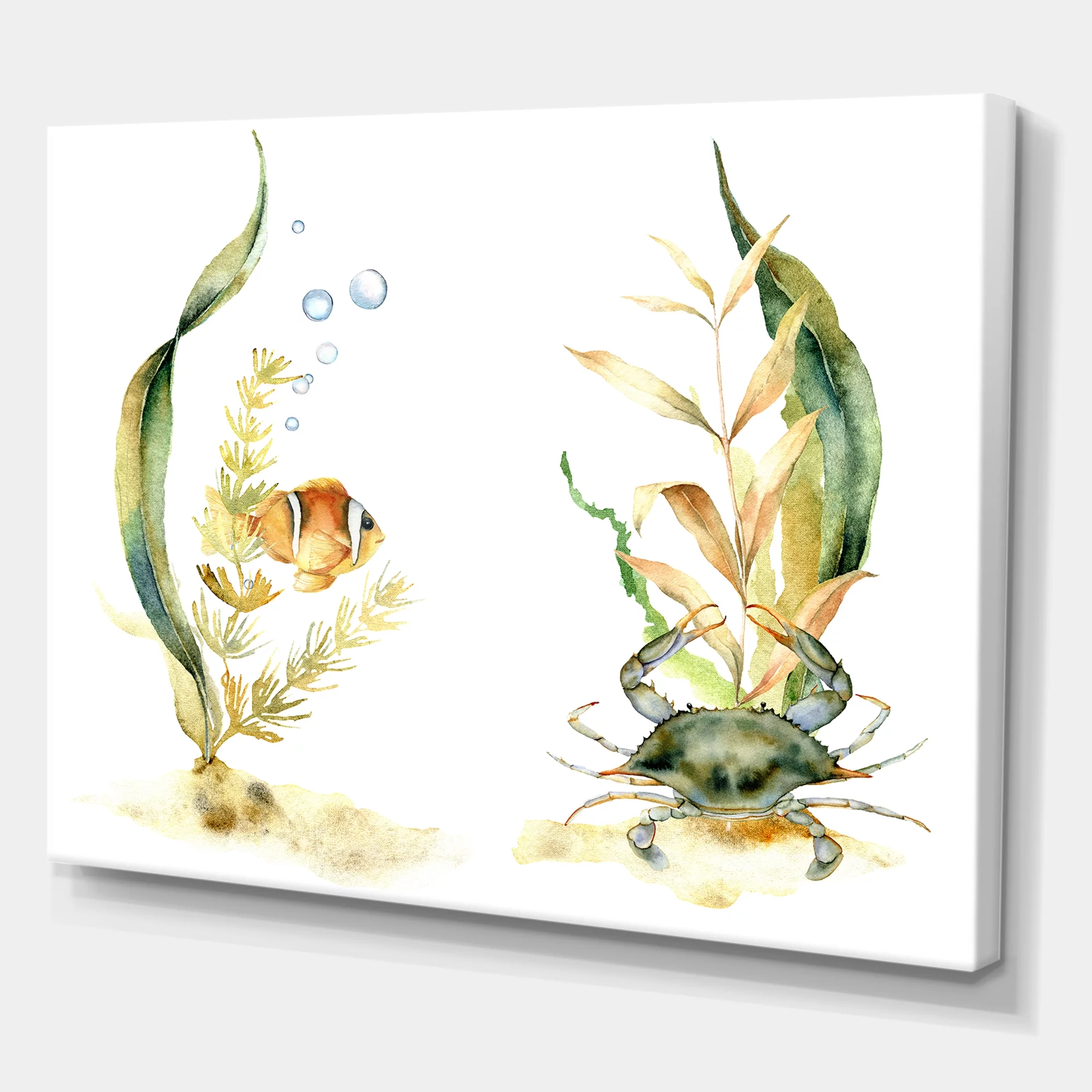 Designart ' Tropical Fish With Air Bubble and Algae ' Traditional Canvas Wall Art Print