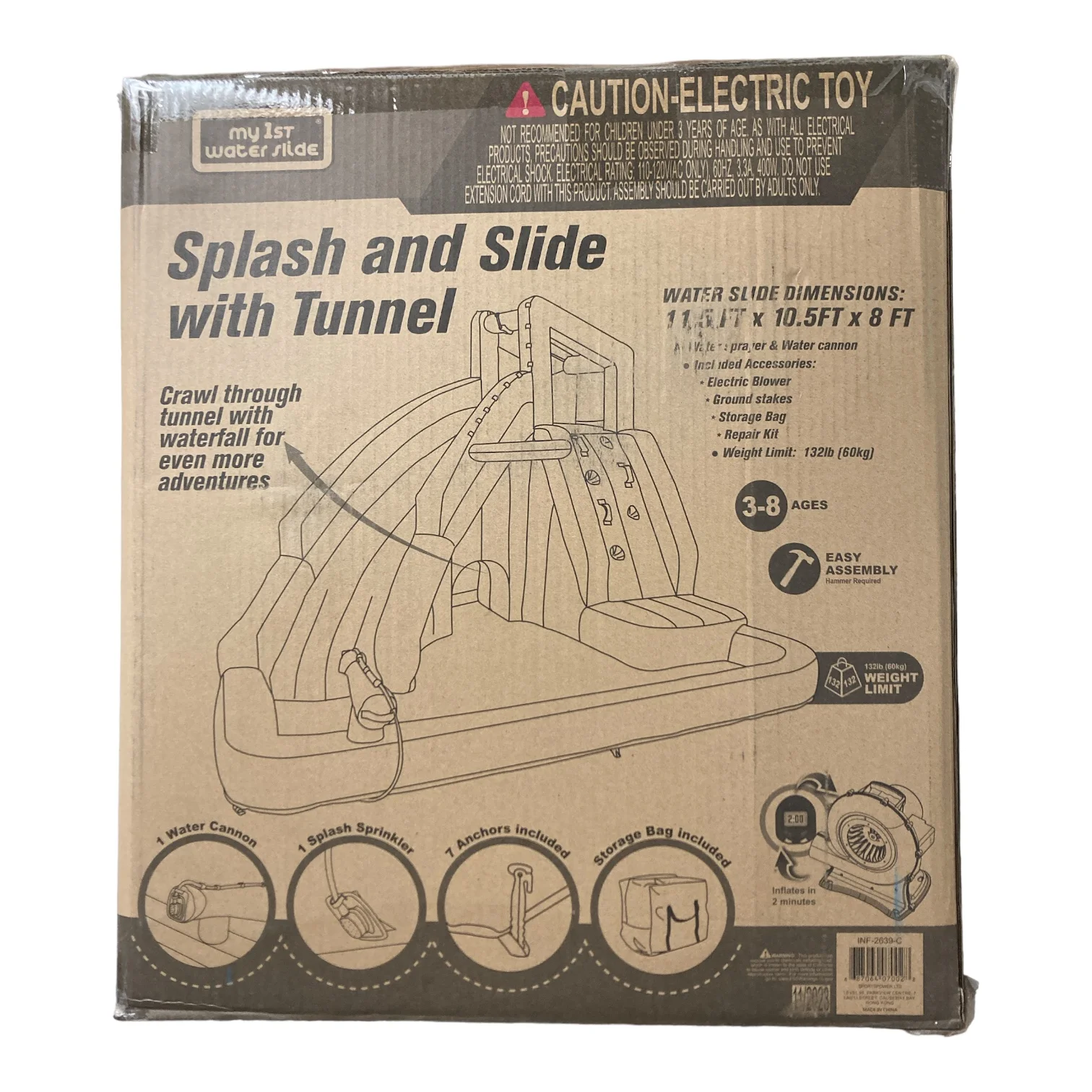 My 1st Water Slide Splash and Slide with Tunnel, 11.5'x10.5'x8', INF-2639-C