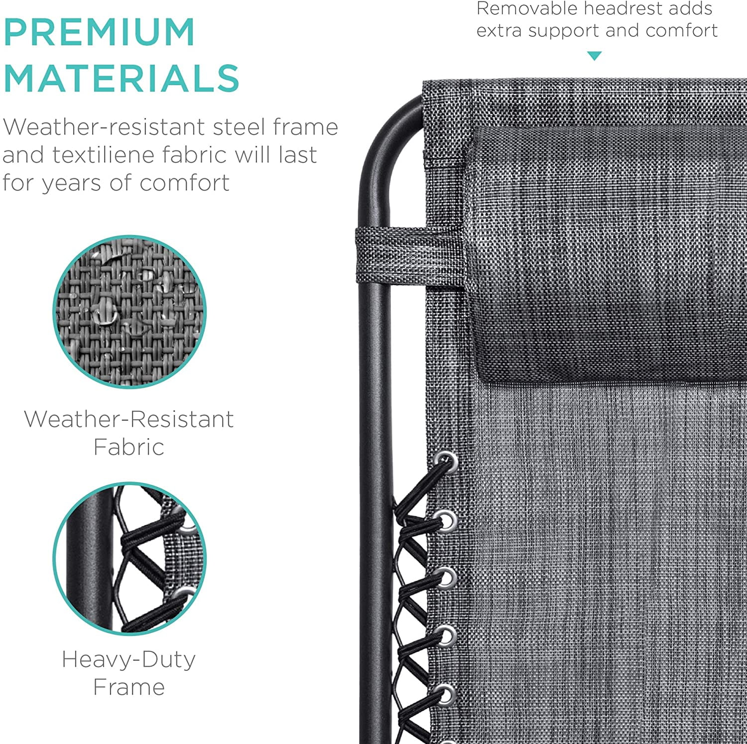 Set of 2 Adjustable Steel Mesh Zero Gravity Lounge Chair Recliners w/Pillows and Cup Holder Trays, Gray