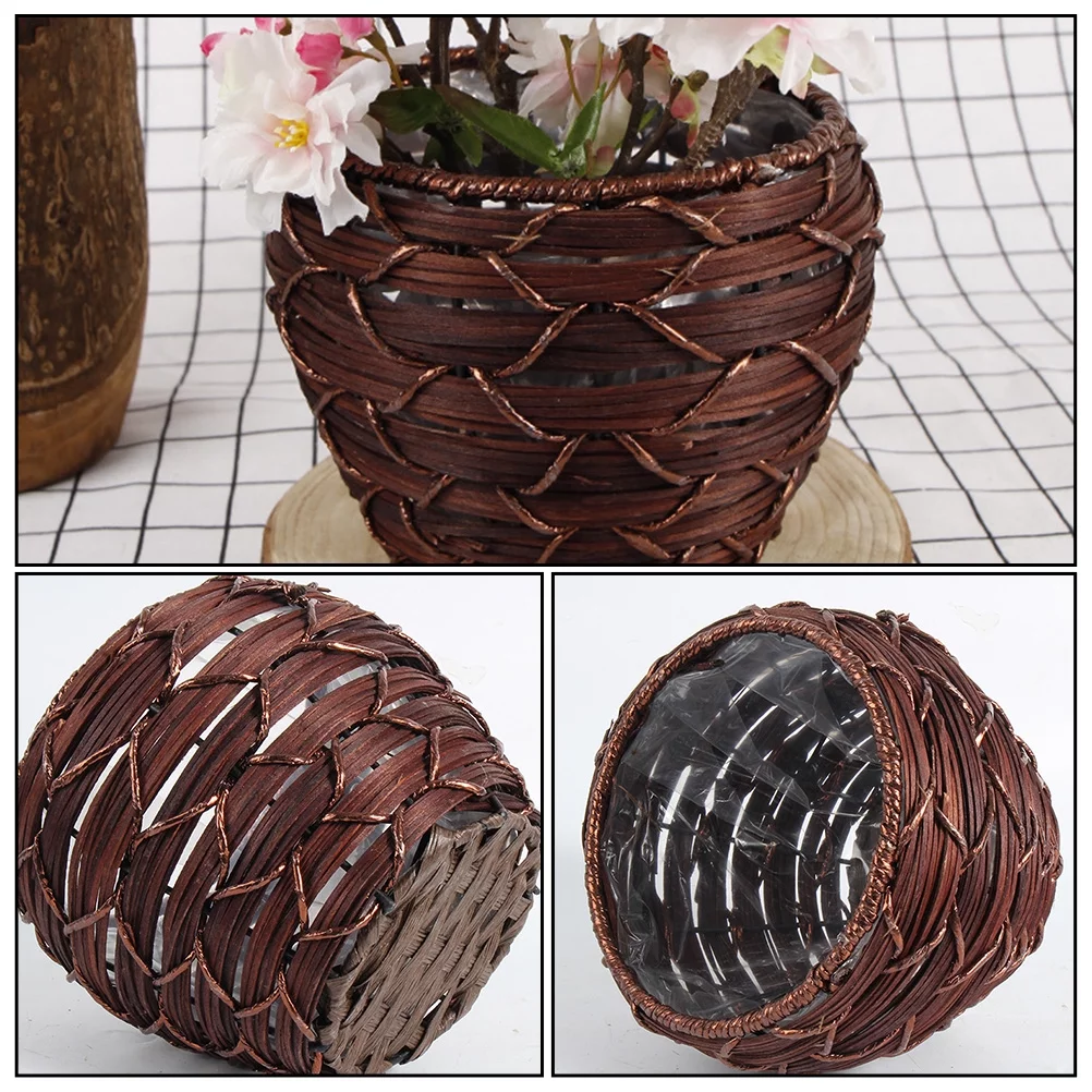 Guichaokj Handmade Woven Plastic Rattan Flower Basket Plant Pot Flower Arrangement Pot
