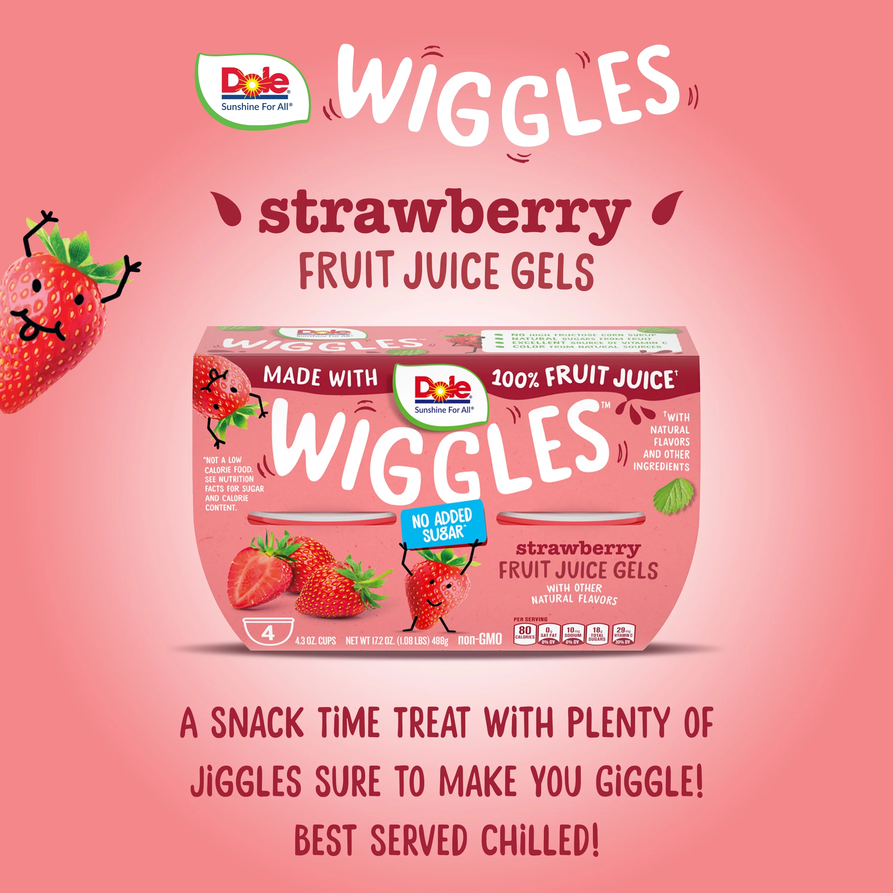 Dole Wiggles Strawberry Fruit Juice Gels, 4.3 oz (4 Cups)