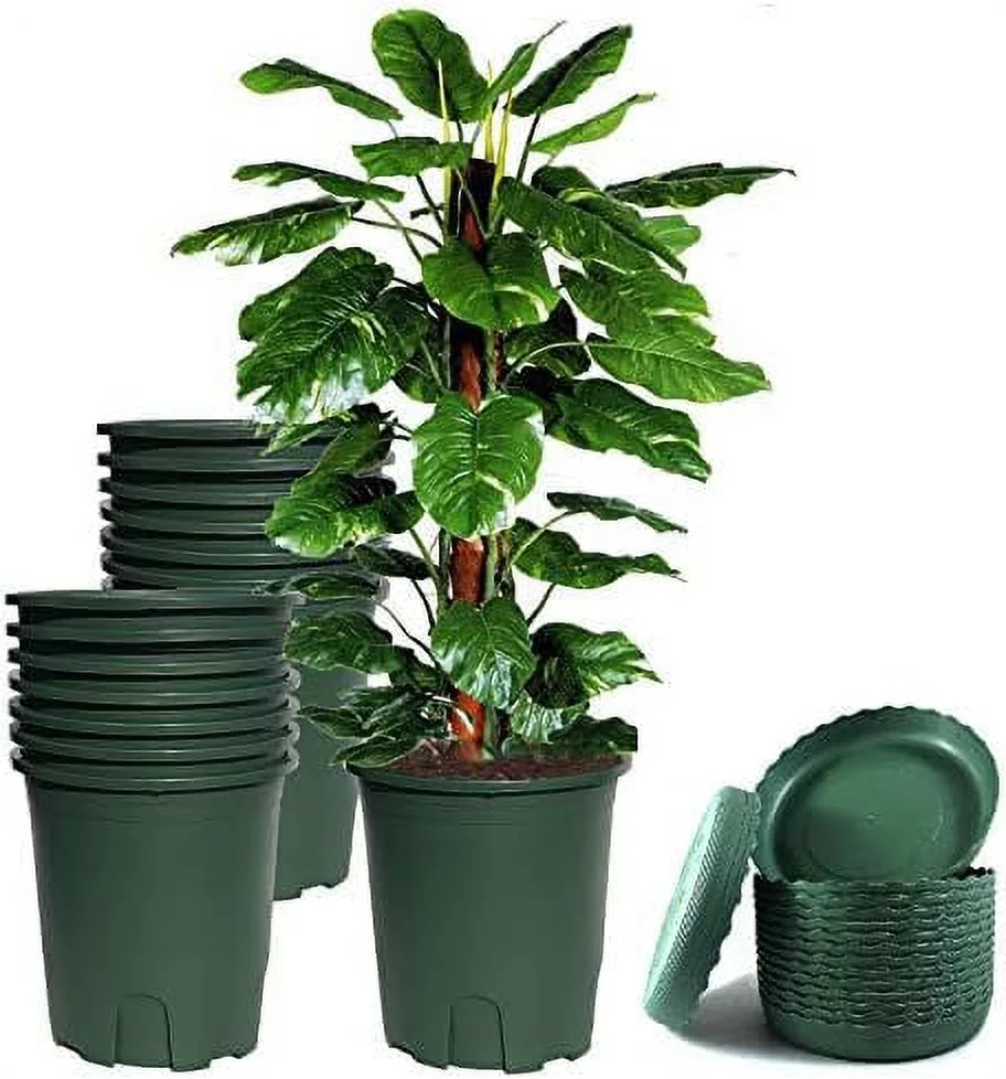 8 Set 1 Gallon Diameter 6.34 Height 6.89 Green Plastic Pots With Tray Root Control Desige For Vegetable Flower Fruit Nursery Plants Garden Outdoor Indoor 6Inch 7Inch GHNR1G 8T