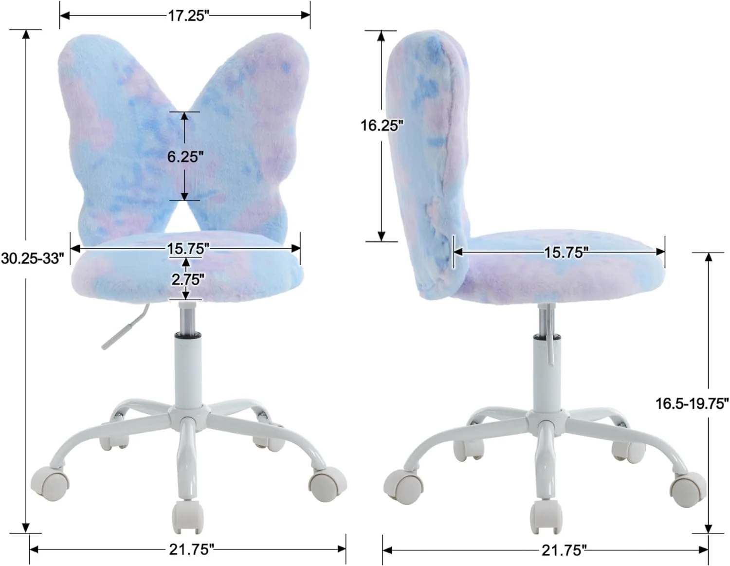 SJOSDMK Desk Chair  Faux Fur Butterfly Chair with Wheels Adjustable Fuzzy  Office Chair Cute Swivel Childrens Chair for Bedroom Reading Room - Colorful