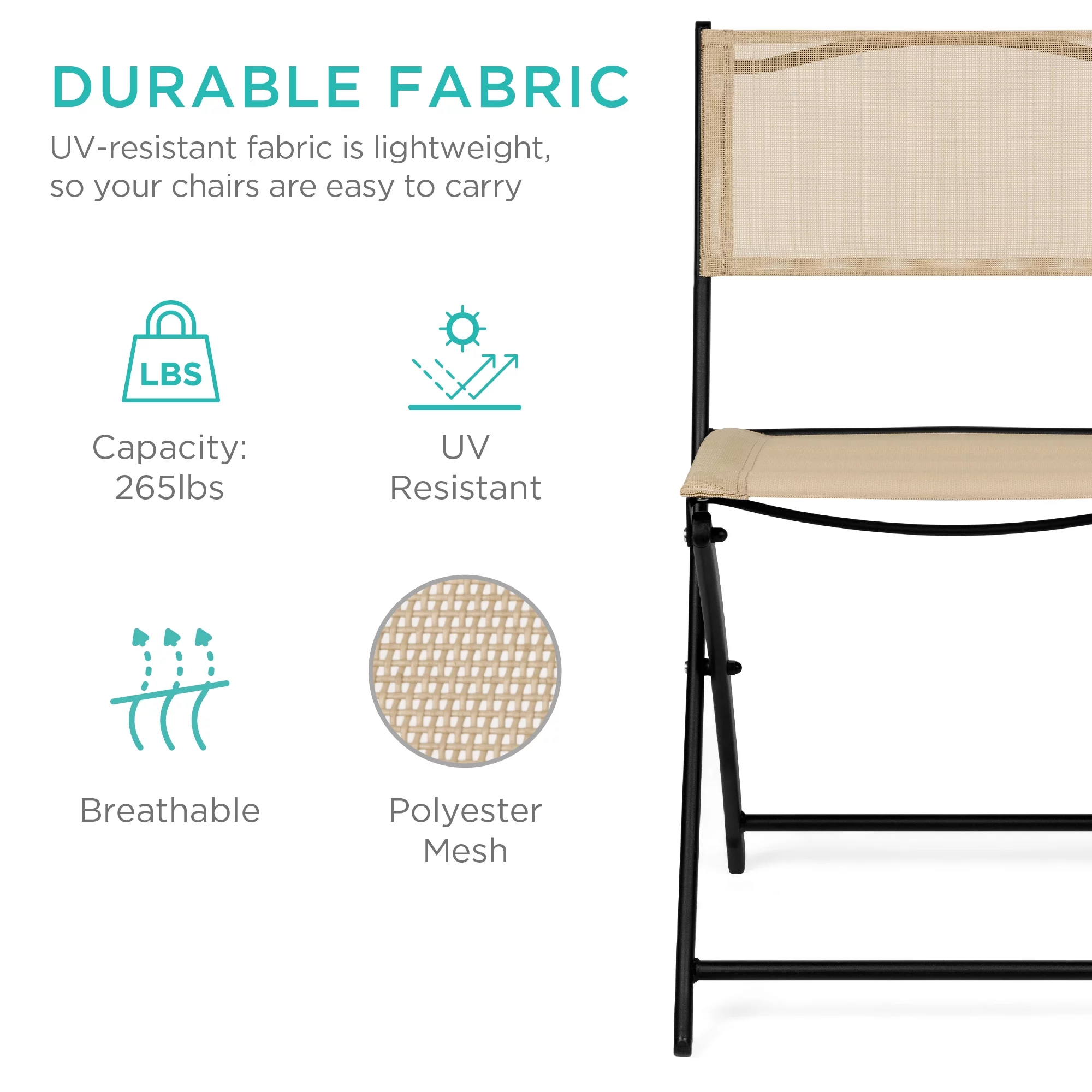 Best Choice Products 3-Piece Patio Bistro Dining Furniture Set w/ Round Textured Glass Tabletop, Folding Chairs - Beige