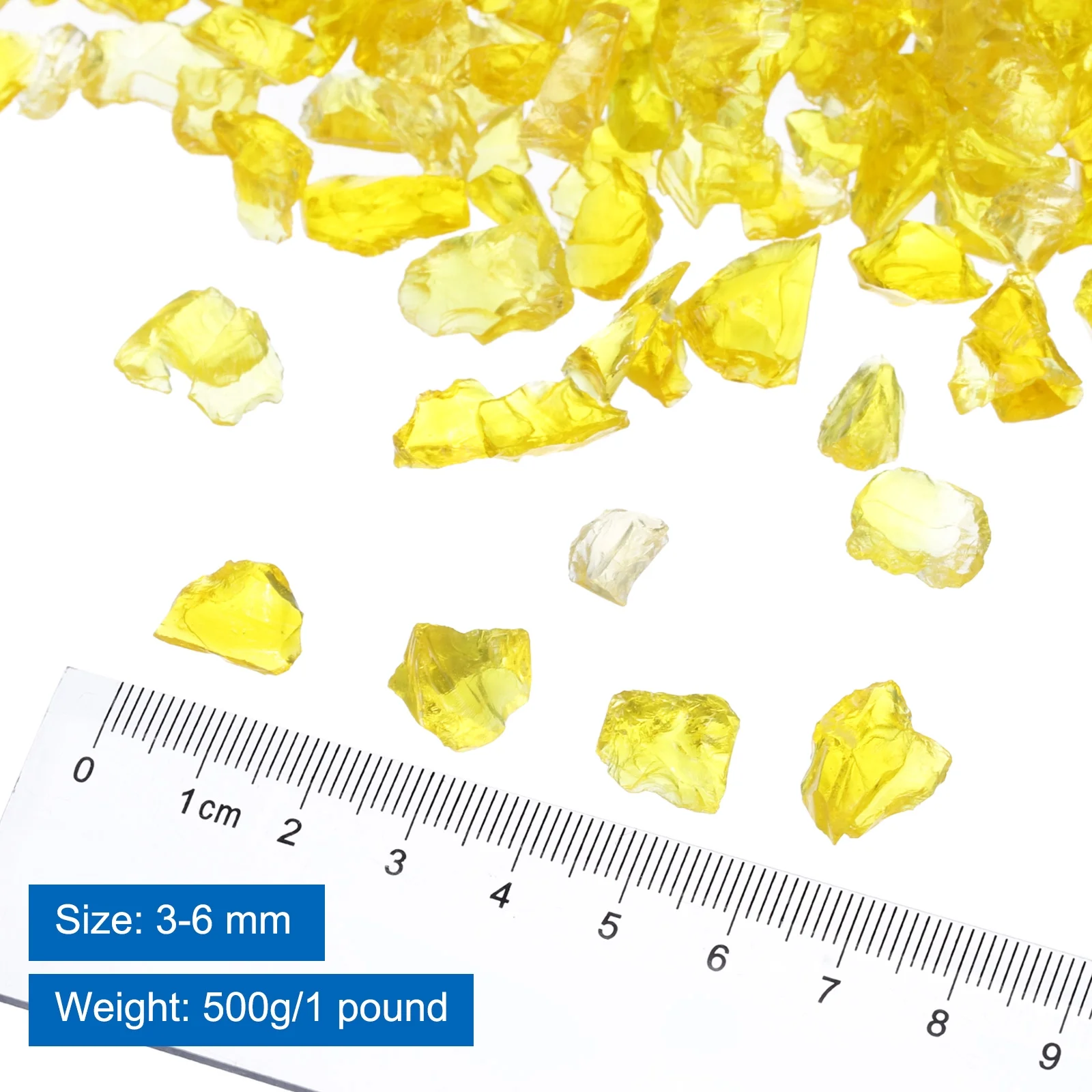 1 Pound Fire Glass Stone, 3-6mm Reflective Fire Pit Glass Rock for Fireplace, Yellow