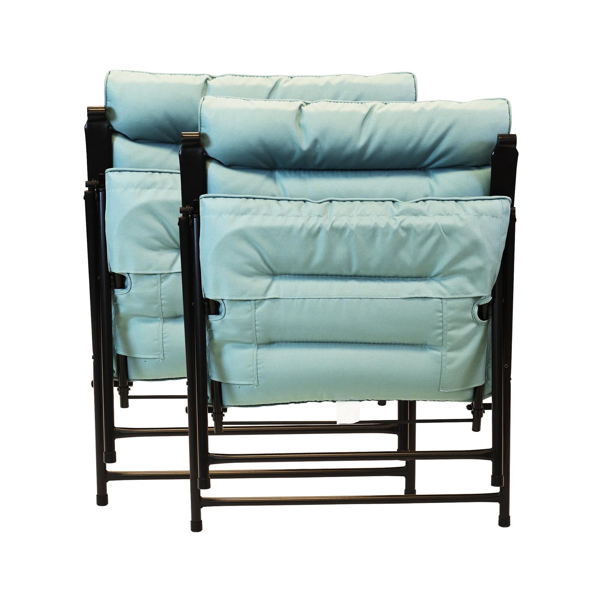 Patio Premier 3pc Folding Set with Cushions, Black Frame, Aqua Cushions
