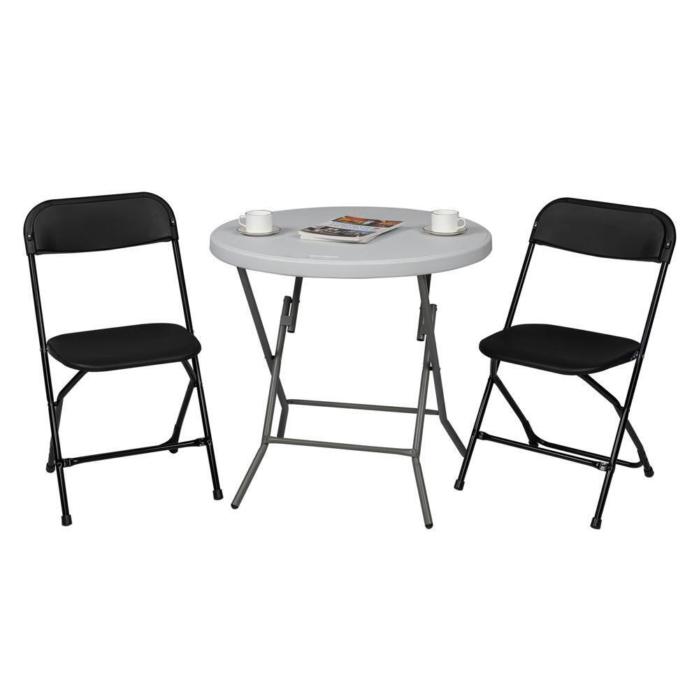 4Pcs Commercial White Plastic Folding Chairs Stackable Wedding Party Seat Black