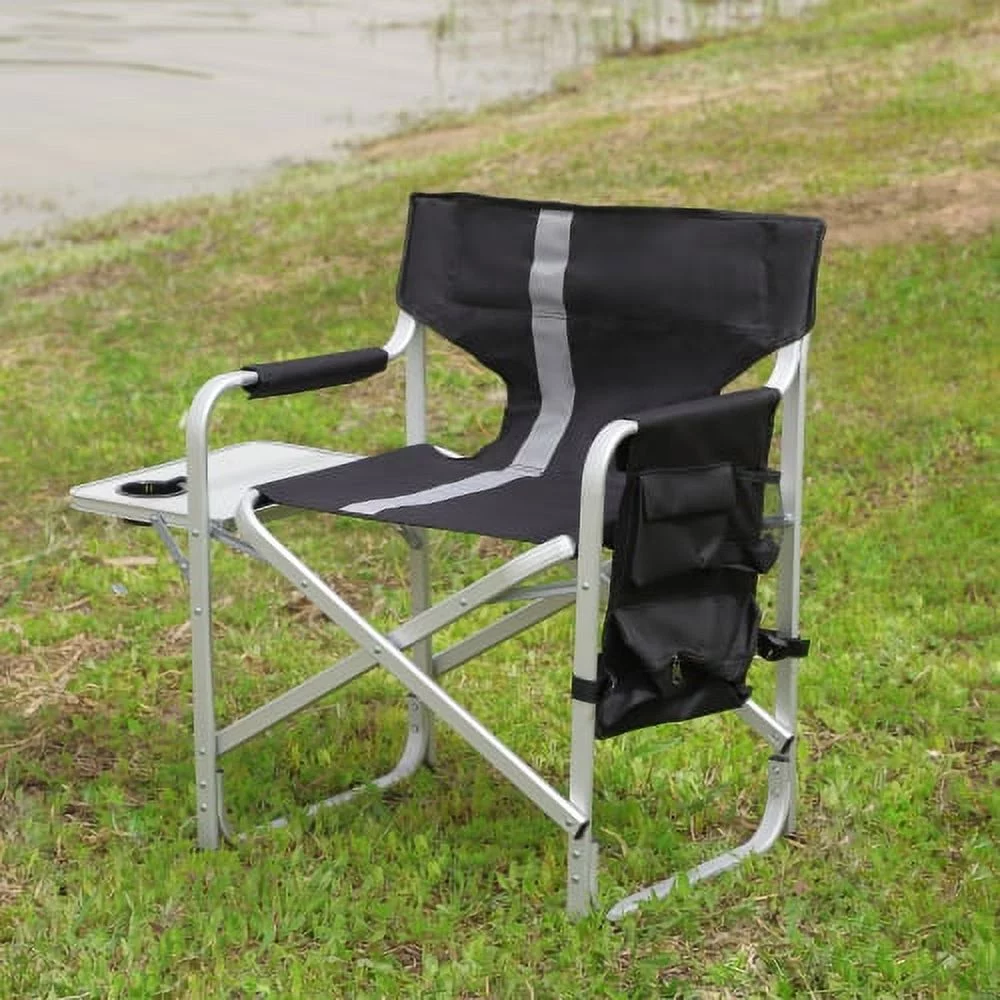 SJIOPL 1-piece Padded Folding Outdoor Chair with  and  Pockets Lightweight Oversized Directors Chair for indoor  Outdoor Camping  Picnics and Fishing Black/Grey