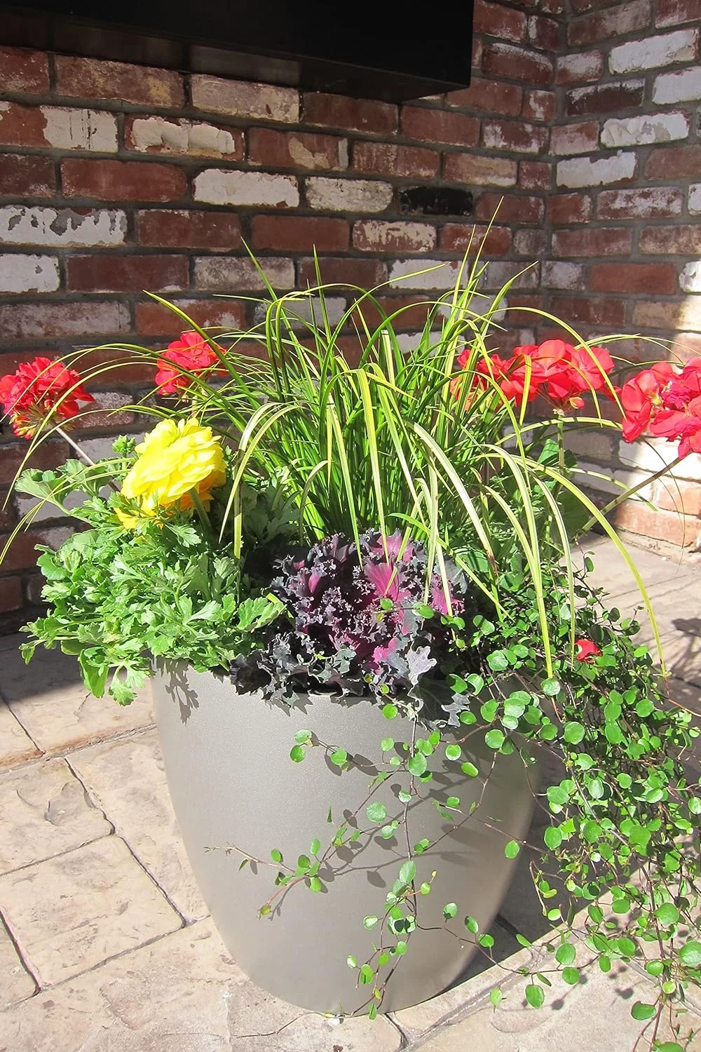 Napa Round Cylinder Fiberglass Planter, Grey, 13.5 Inch