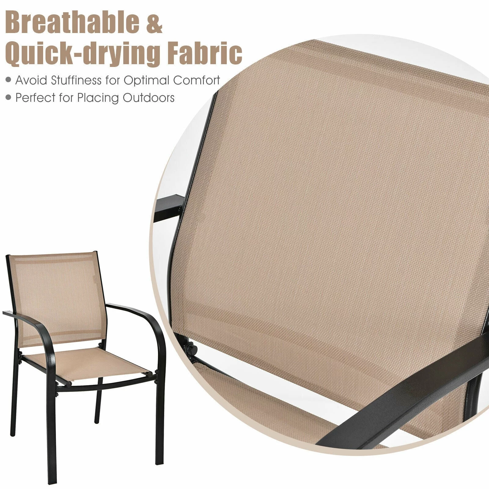 Brown Set of 2 Patio Dining Chairs Stackable with Armrests Garden Deck