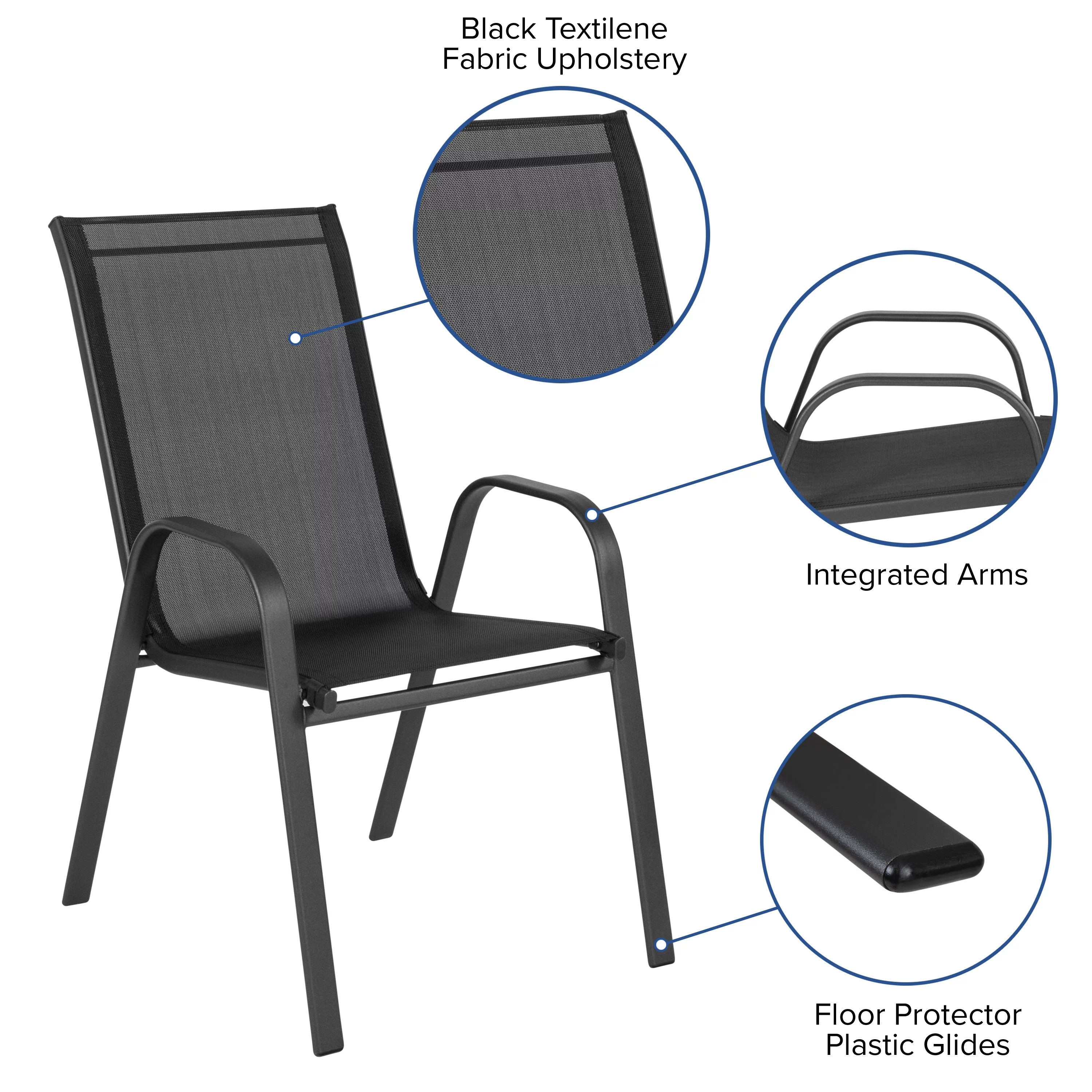 Flash Furniture Brazos Series 3-Piece Steel Glass Patio Table and Chair Set, Black