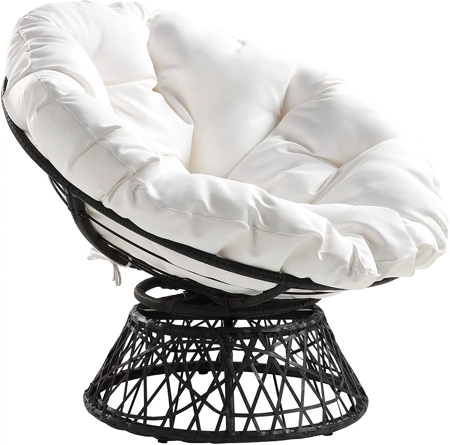 WYZQ Wicker Papasan Chair with 360-Degree Swivel  Grey Frame with White Cushion