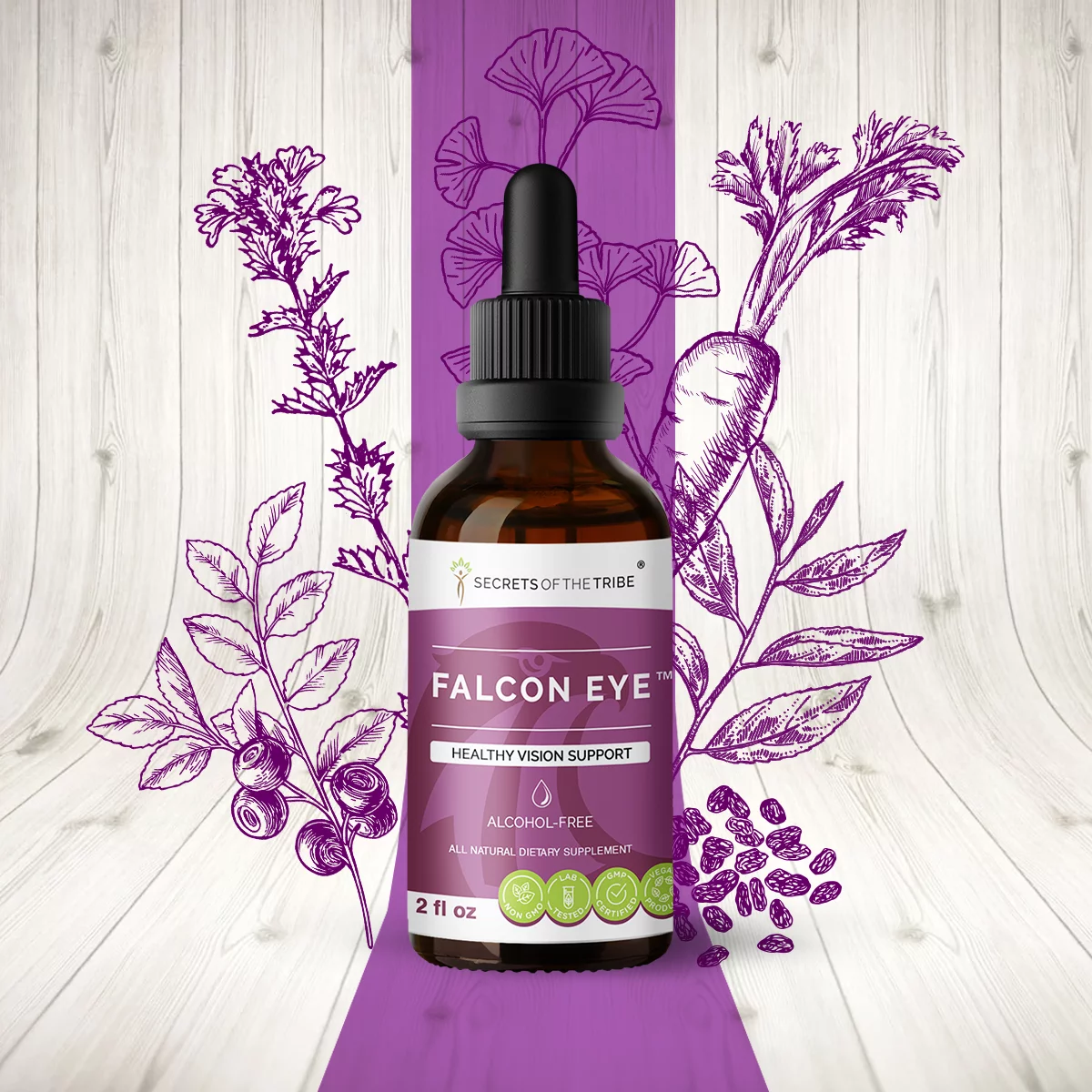 Falcon Eye Alcohol-FREE Extract, Tincture, Glycerite Bilberry, Eyebright, Ginkgo, Green Tea, Carrot, Grape. Healthy Vision Support 2 oz
