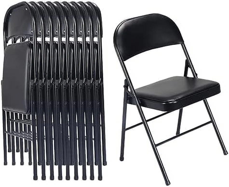 HBLUKDL 4 Pack Black Folding Chairs with Padded Seats for Outdoor & Indoor  Portable Stackable Commercial Seat with Steel Frame for Events Office Wedding Party  330lbs Capacity