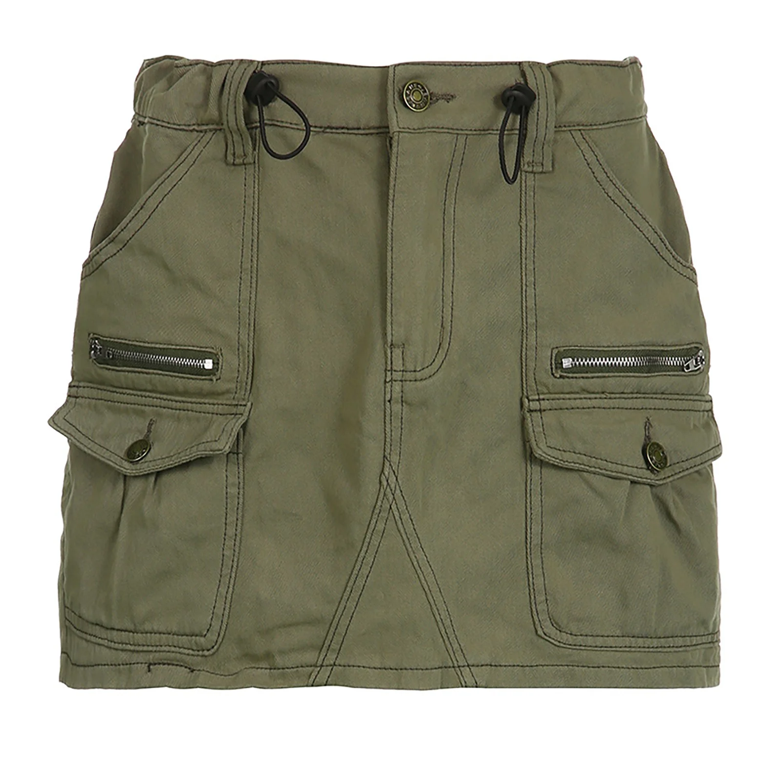 Autumn Cargo Skirt Women'S Workwear Drawstring Zipper Denim Half Skirt Skirt Sets Women 2 Piece Outfits Formal