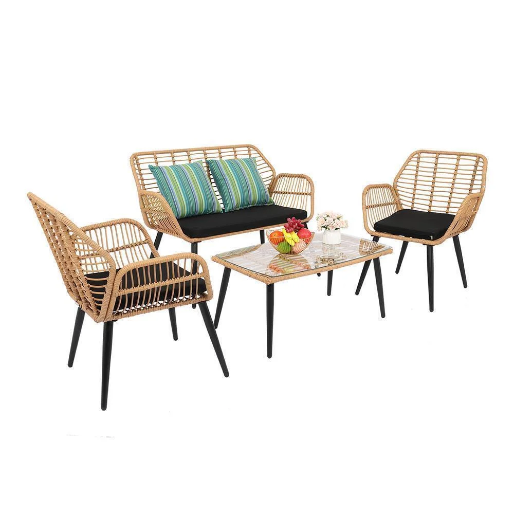 4 Piece Wicker Rattan Patio Outdoor Furniture Conversation Bistro Set Garden