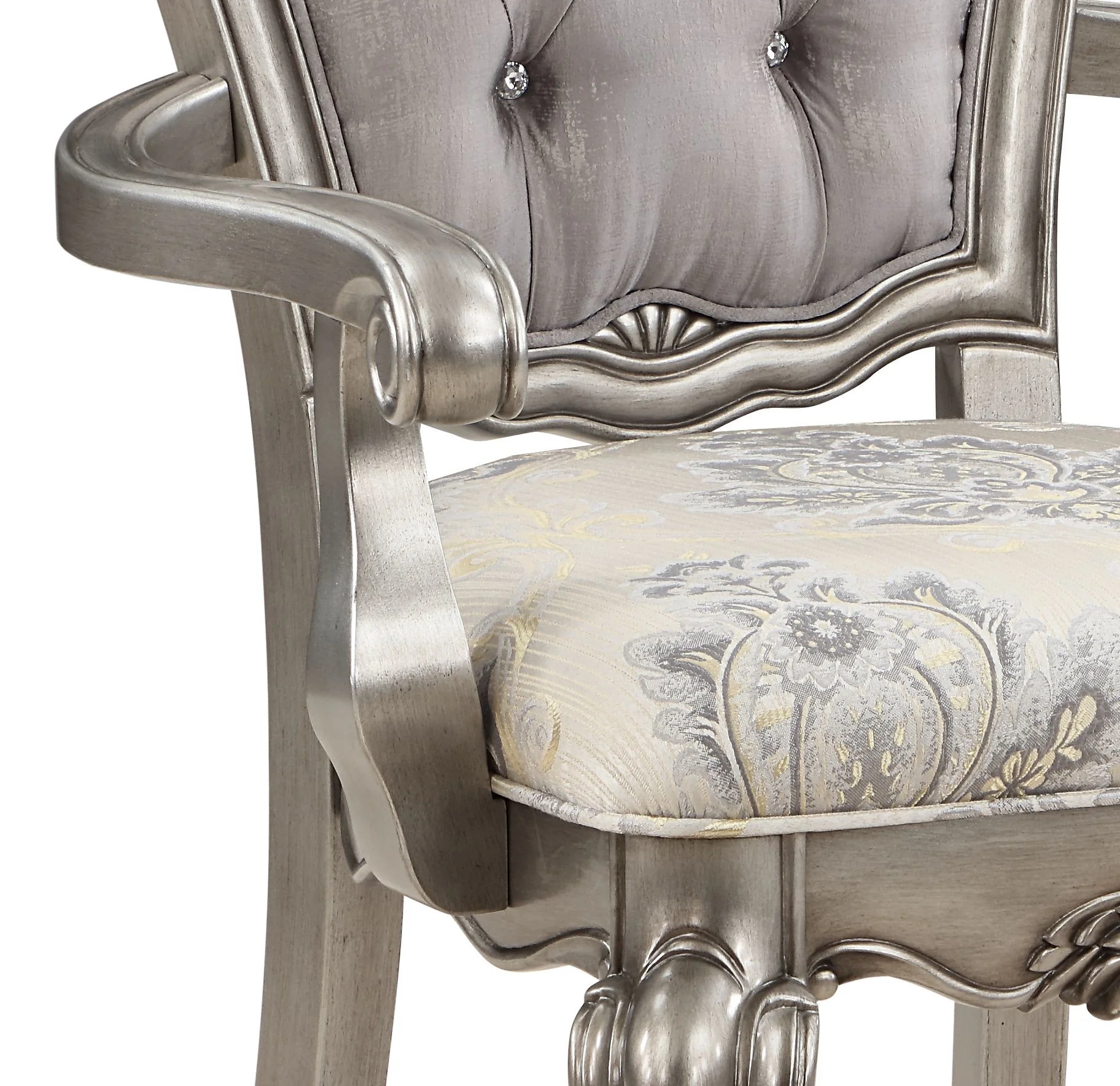 CoSoTower Side Chair (Set-2), Velvet & Antique Plantinum Finish