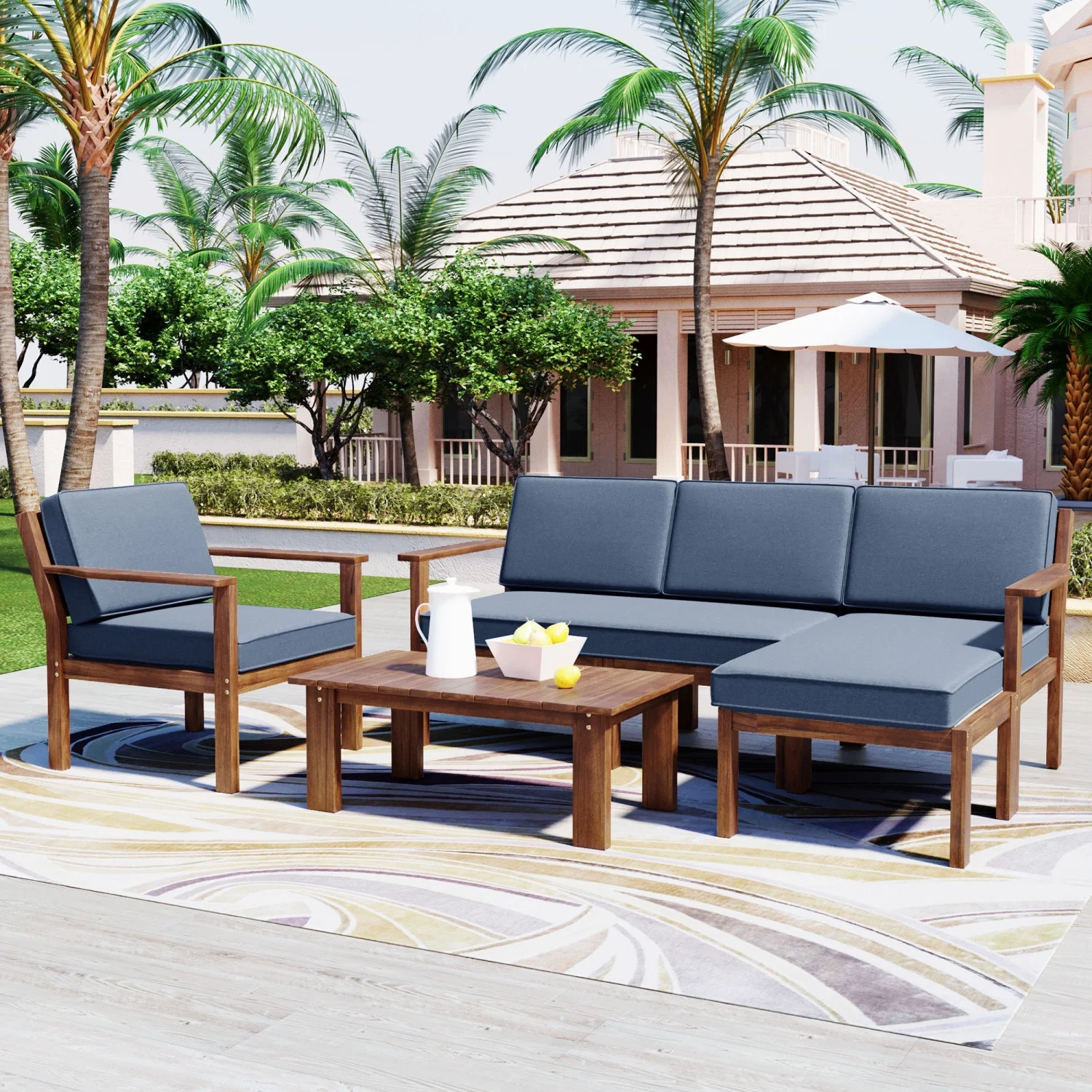 Cozy U-Style Multi-person Sofa Set with Small Table  Perfect for Gardens  Backyards  and Balconies  Ideal for Relaxing Outdoors with Friends and Family.