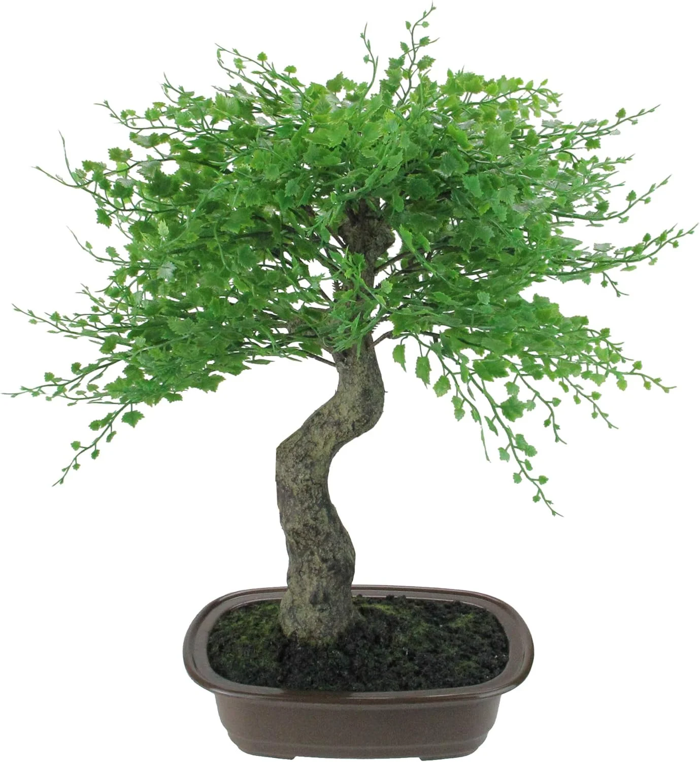 Green Mini Maple Artificial Bonsai Tree in a Brown Pot