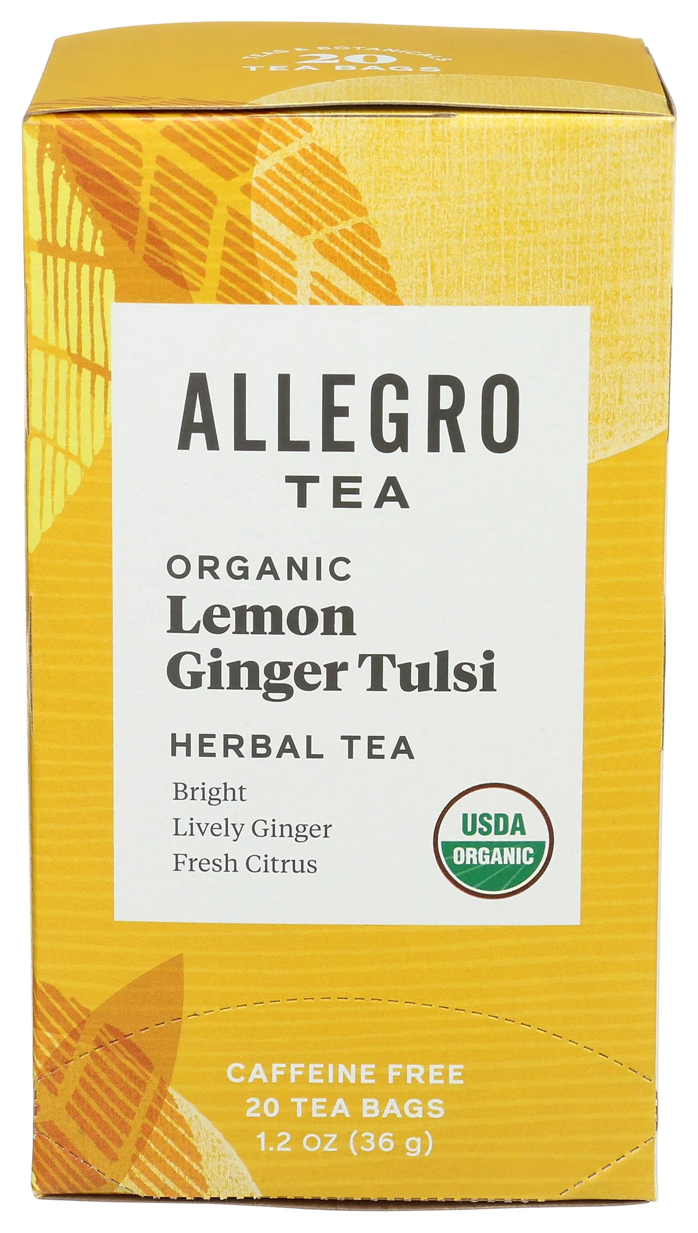 Allegro Tea, Organic Lemon Ginger Tulsi Tea Bags, 20 Ct