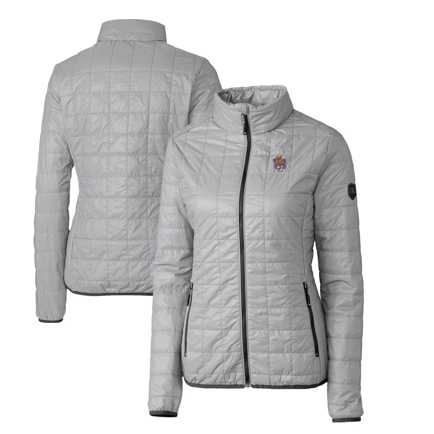 Women's Cutter & Buck Gray LSU Tigers Vault Rainier PrimaLoft Eco Insulated Full-Zip Puffer Jacket