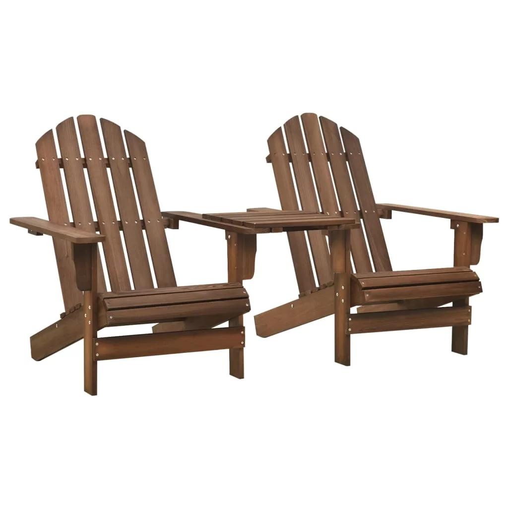 Anself Patio Adirondack Chairs with Tea Table Solid Wood Fir Brown