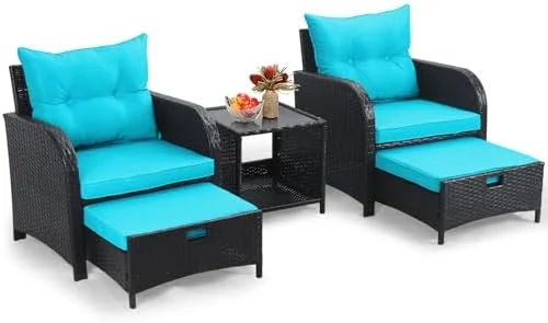 xrboomlife 5 Pieces Wicker Outdoor Patio Chairs Set with Ottoman  Patio Conversation  Set with Ottoman Underneath Balcony  Set with Ottoman  Grey