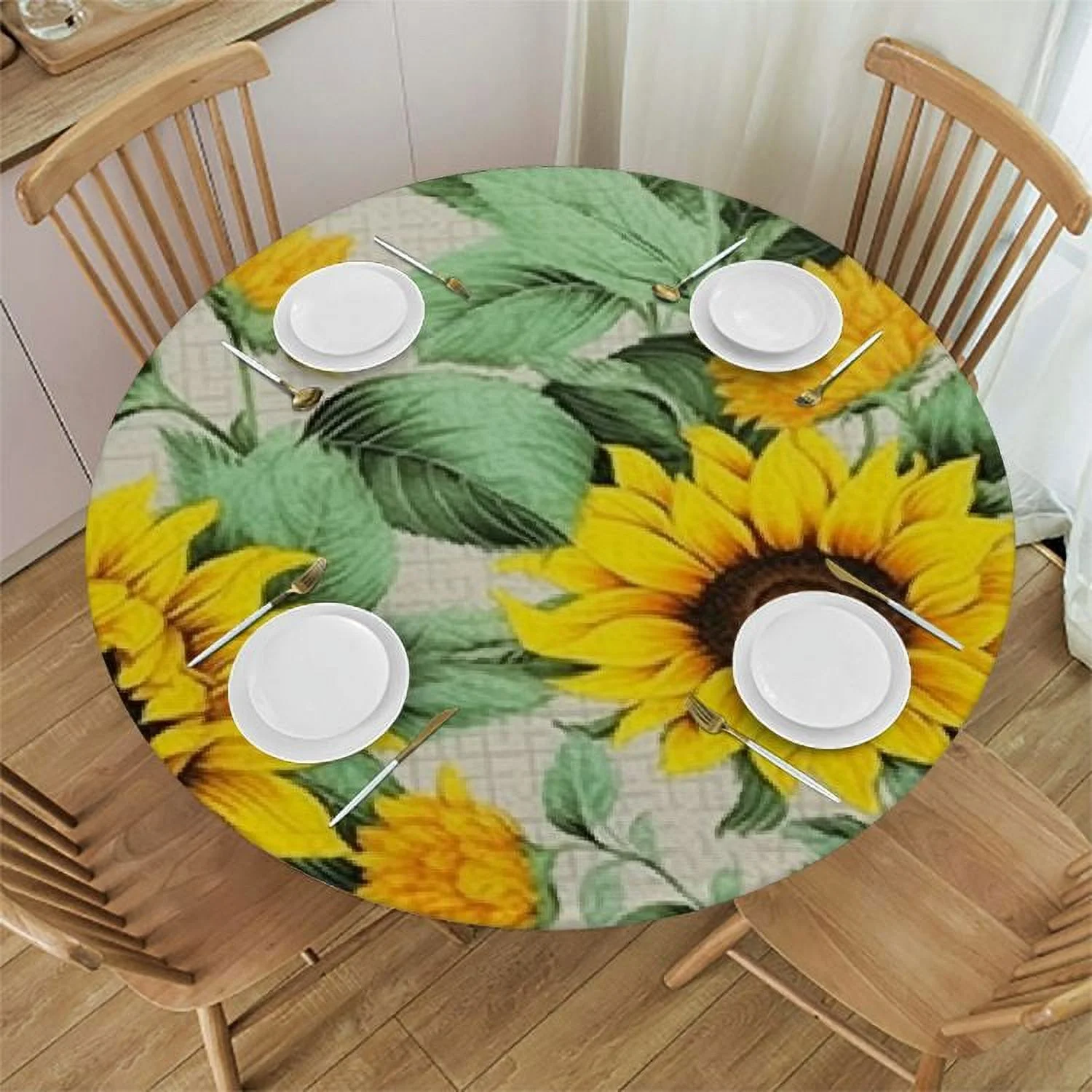 ONETECH  Sunflower Butterfly Round Tablecloth Sunflower Table Cloth Round Waterproof Tablecloth, Yellow Flower Rustic Floral Table Covers for Fall Table Decorations