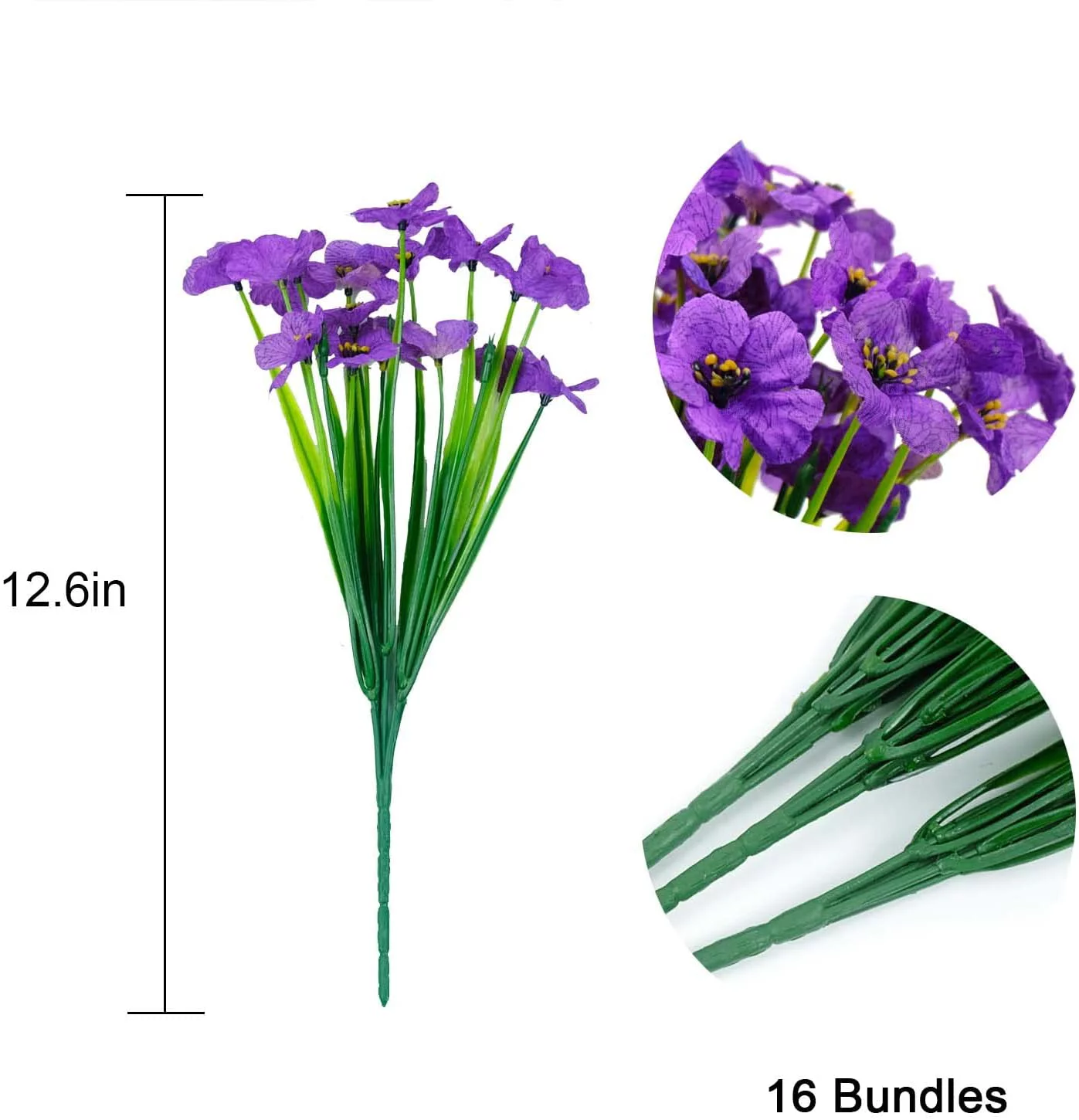 GRNSHTS 16 Bundles Artificial Flowers Purple Outdoor UV Resistant Plant No Fade Fake Flowers for Garden Porch Window Box