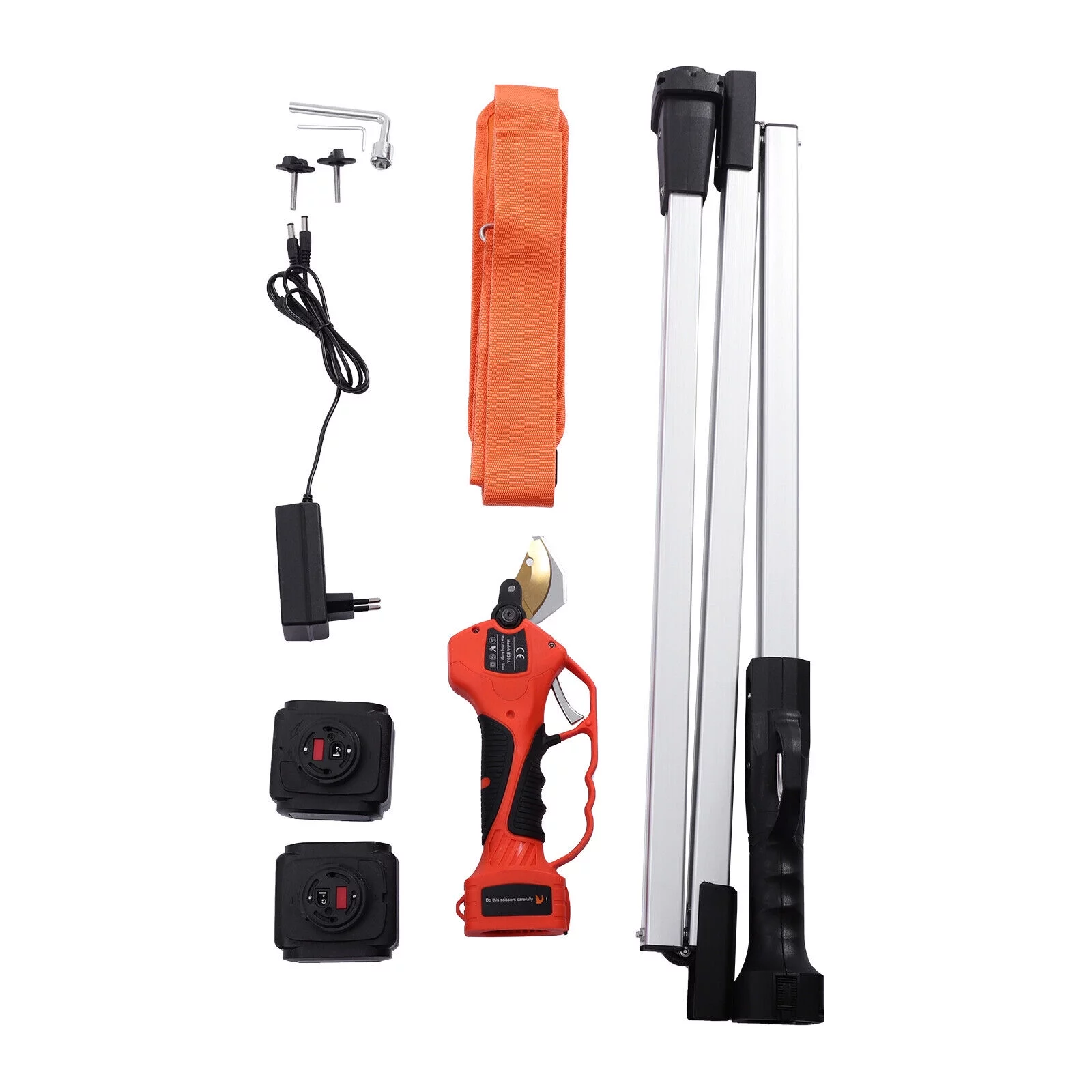 Electric Pruner Cordless Pruning Shears with High Reach Extension Pole Tool Belt Electric Cordless Pruning Shear Carbon Steel Sharp Blade Tree Garden Trimmer