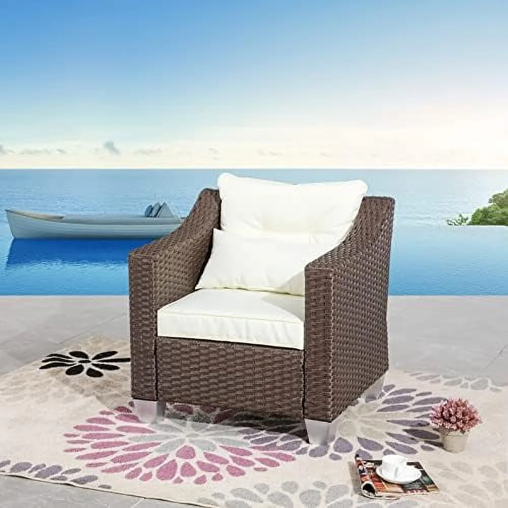 TJCGDTY Patio Wicker Corner Sofa Outdoor Sectional Armlesschair with Removable Cushion Metal Frame All Weather Waterproof  Seating for Garden Yard Lawn Pool (Beige)