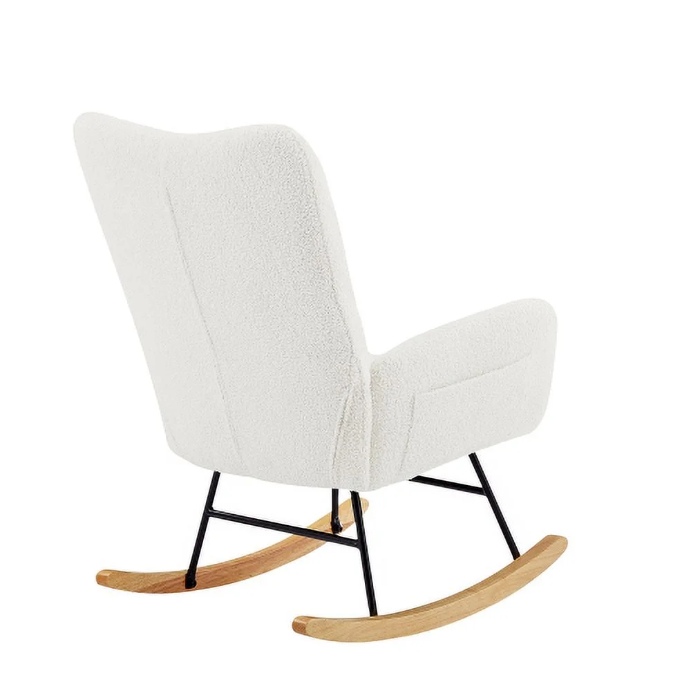 LEIYEHOOM off white teddy fabric rocking chair