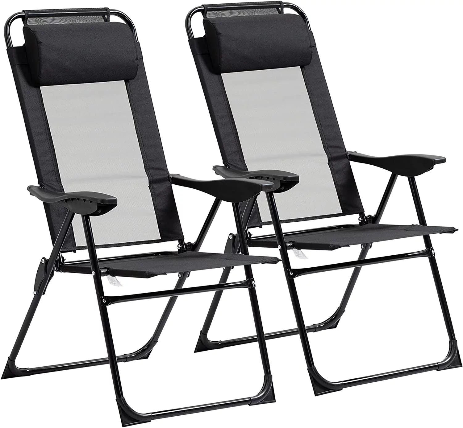 Elegant Elegant Elegant Chairs Set of 2, Outdoor Deck Chair with Adjustable Sling Back, Camping Chair with Removable Headrest for Garden, Backyard, Lawn, Black