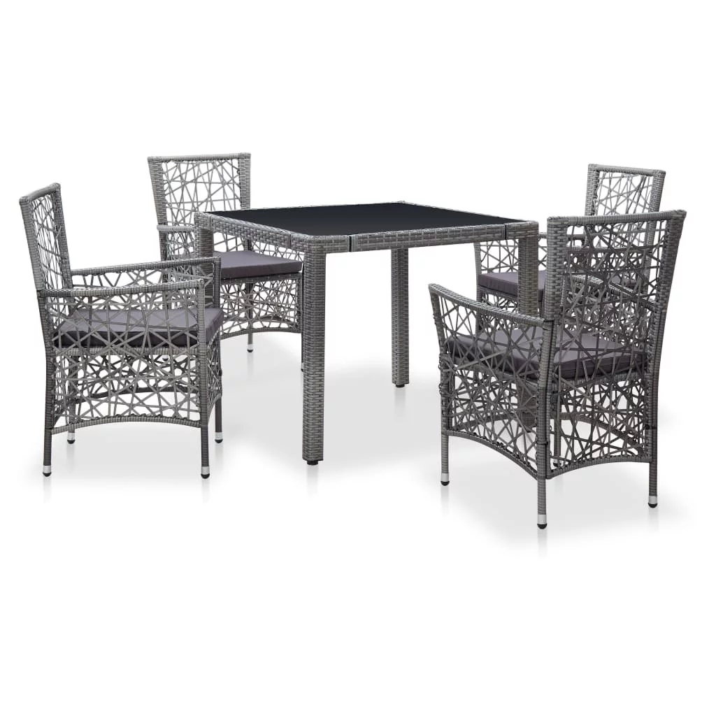 vidaXL 5 Piece Patio Dining Set Poly Rattan Gray