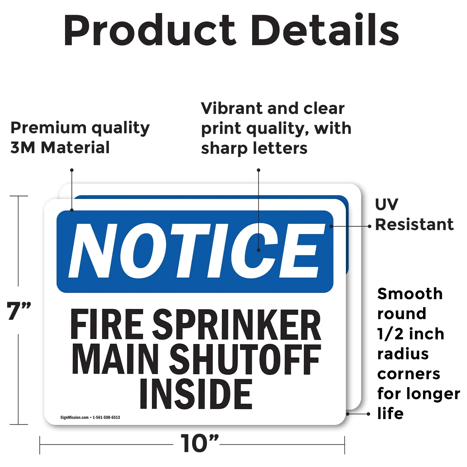 (2 Pack) Fire Sprinkler Main Shutoff Inside OSHA Notice Sign 10 Inch X 7 Inch Vinyl Label Decal Sticker Weather Resistant, UV Protected for Workplace, Business, and Construction Site, Made in the USA