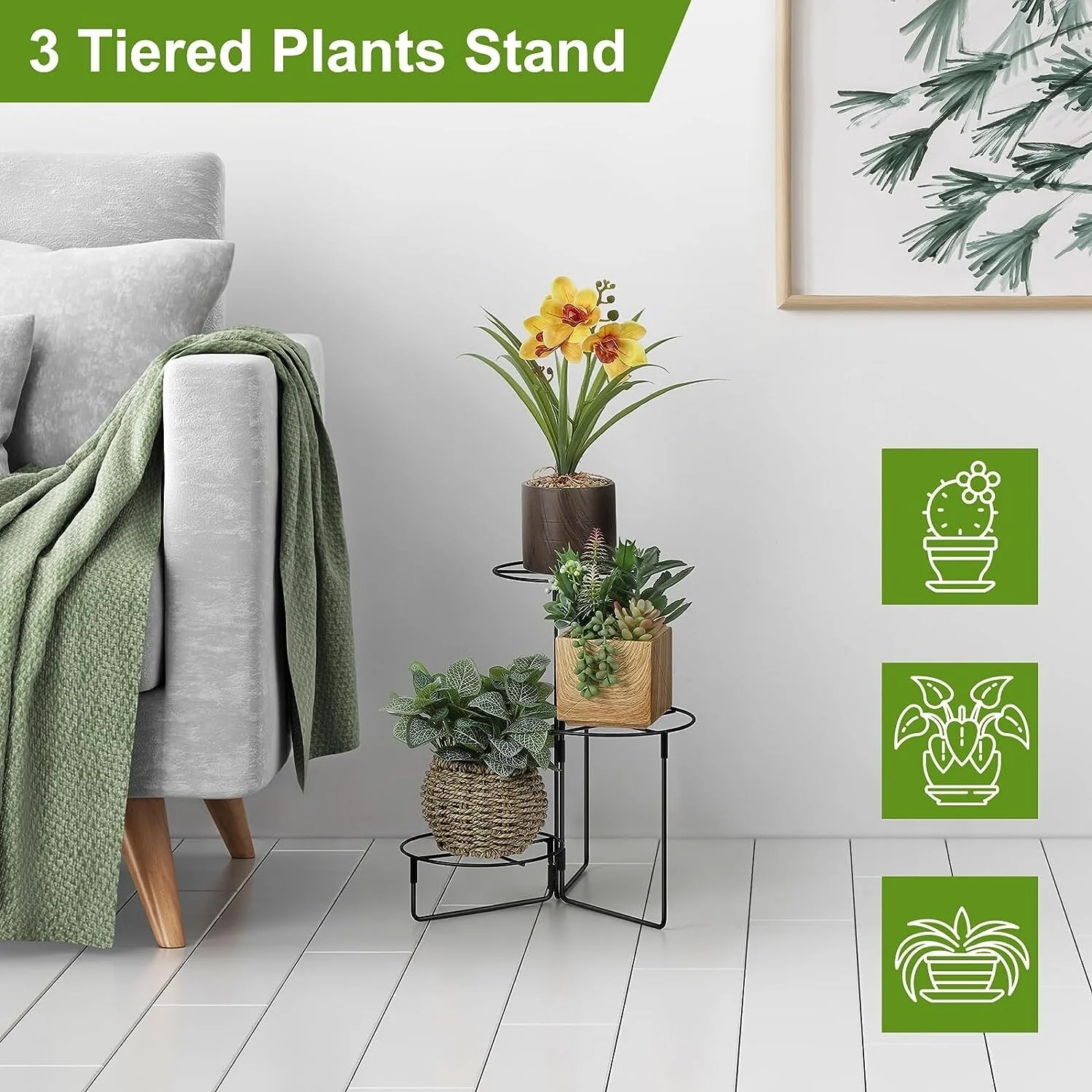 3 Tier Small Metal Plant Stand 1PCS