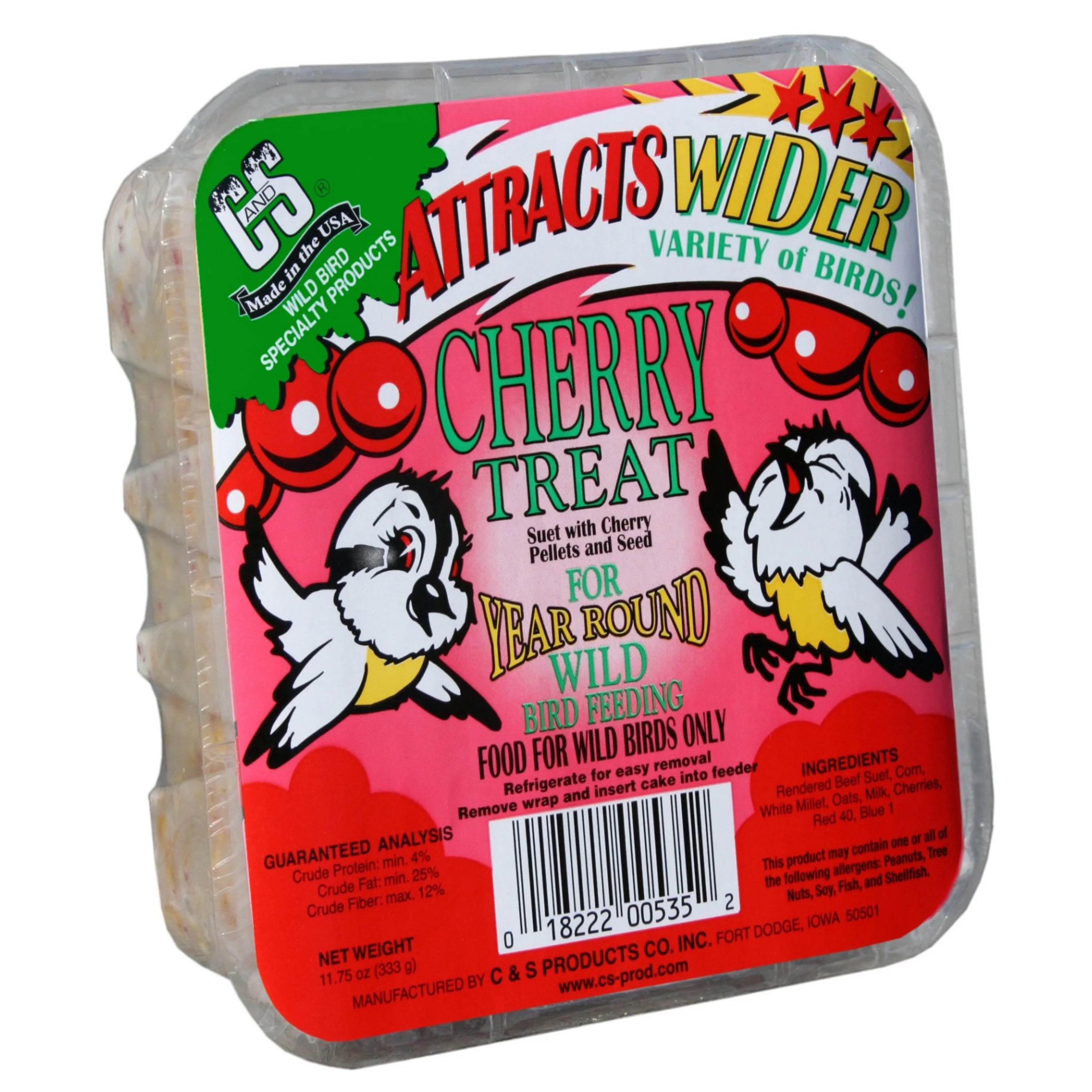 C&S Cherry Suet Treat, 11.75 oz Cake, Wild Bird Food