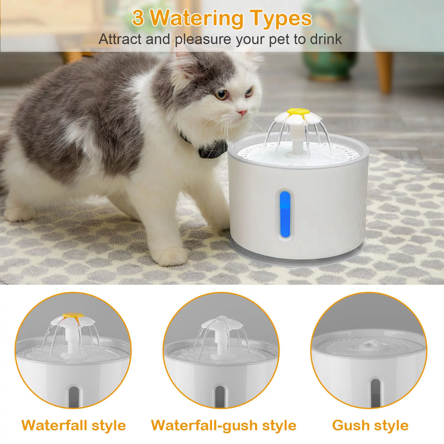 iMounTEK 2.4L Automatic Dog Cat Water Fountain Electric LED Pet Waterer