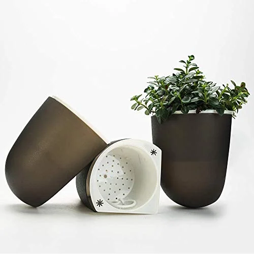 Sungmor 4PC Right Angle Wall Planters, Wall Mounted Wick Self Watering Plant Pots, Green Wall Vertical Plant Flower Pots, Double Layer Corner Hanging Planters, Lightweight Modern Indoor Outdoor Pots