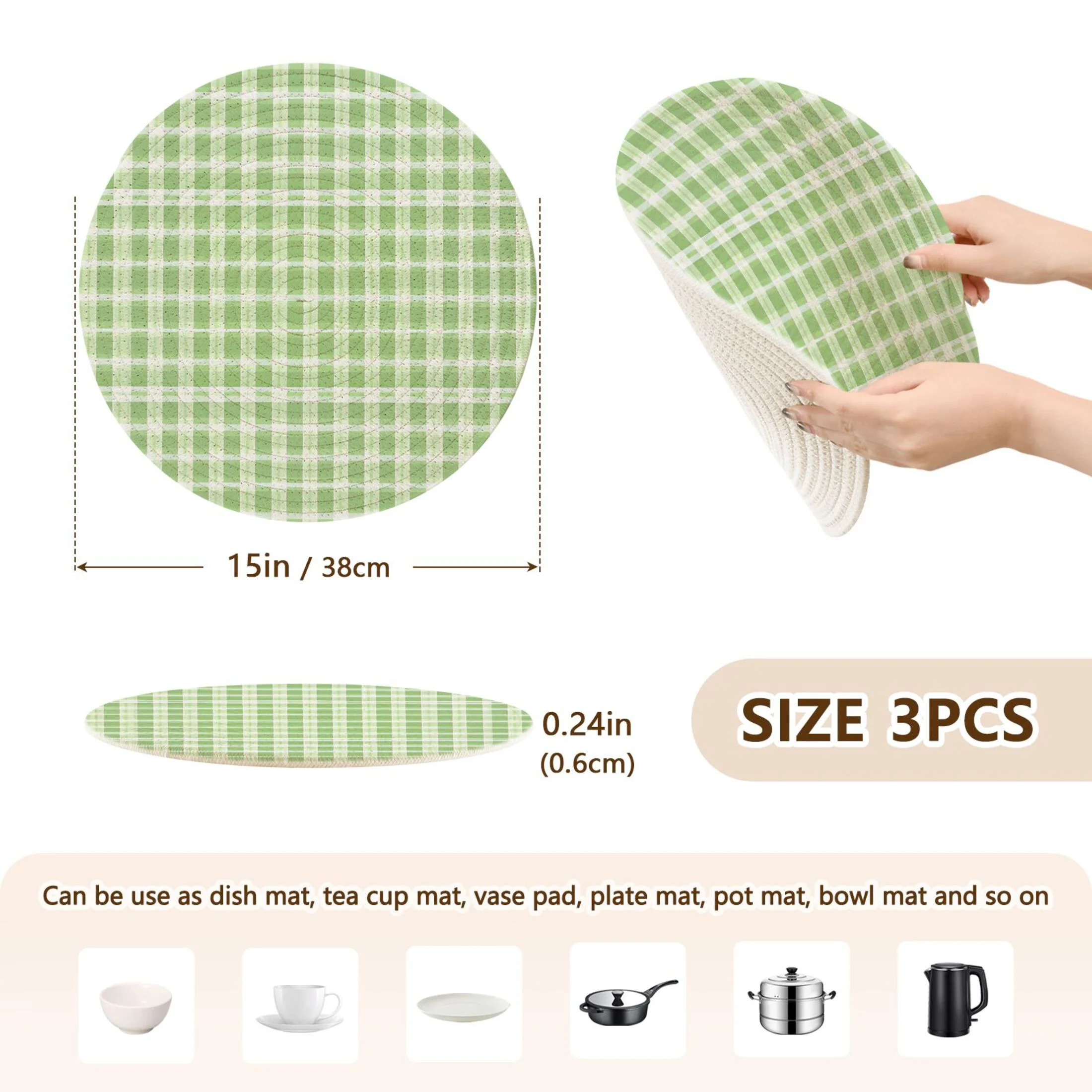 Grid Green Lattice 3 PCs Pot Holders Trivets Kitchen 15