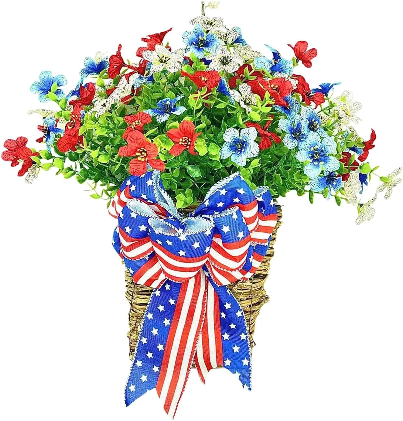 Independence Day Wreath Patriotic American Wreath for Front Door Wall Hanging Ornament for Outdoor Fireplace Mantels Window